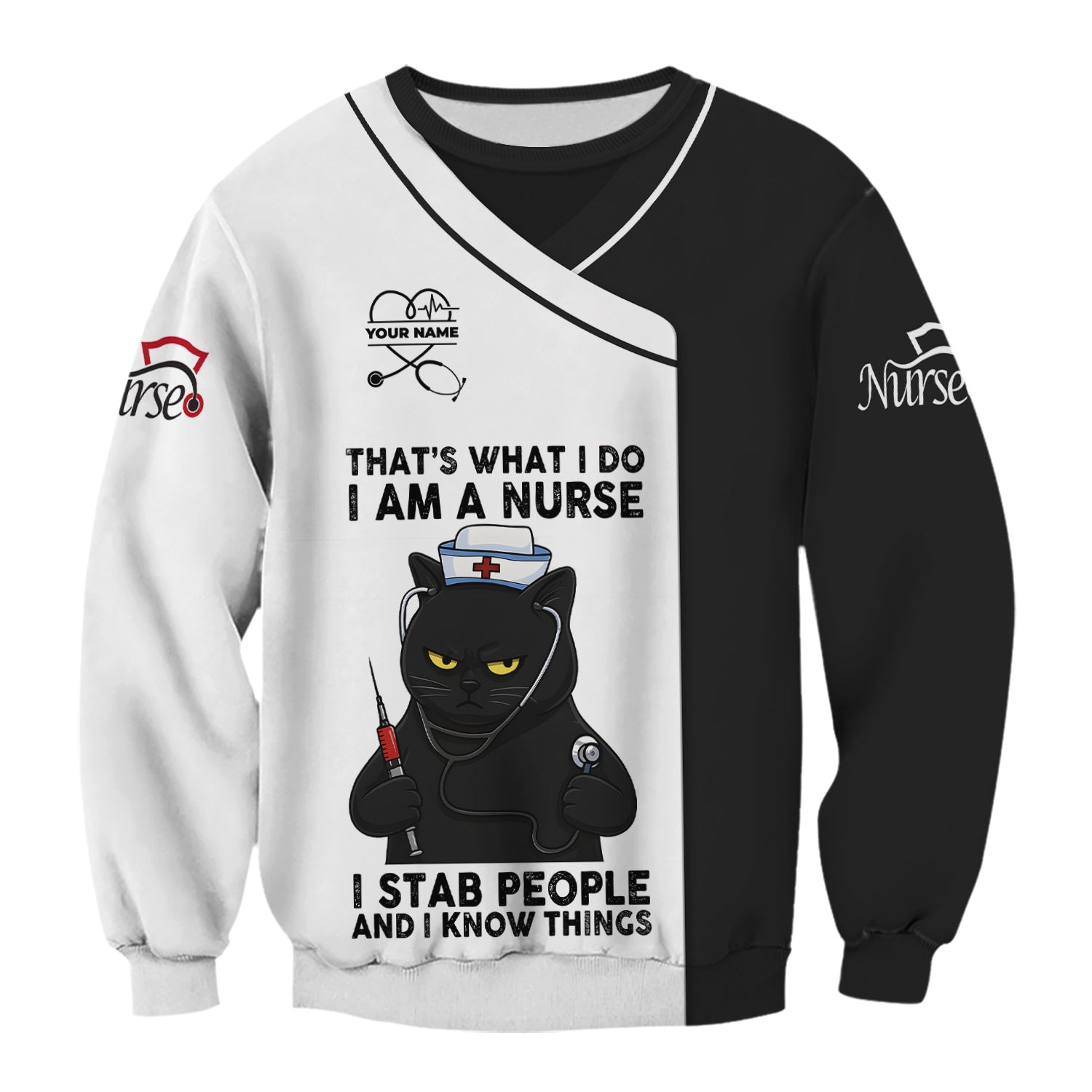Custom Name Funny Nurse Scrub Top - I Stab People And I Know Things Sarcastic Quote - Gift for Women RN LPN & Healthcare Workers