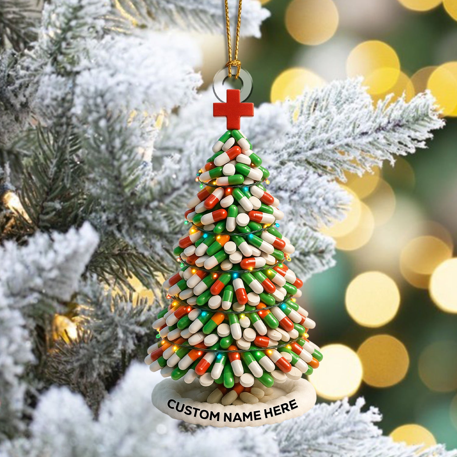 Personalized Pharmacy Christmas Ornament – Funny Medicine Tree Design – Cute Holiday Gift for Nurses, Doctors, and Pharmacists