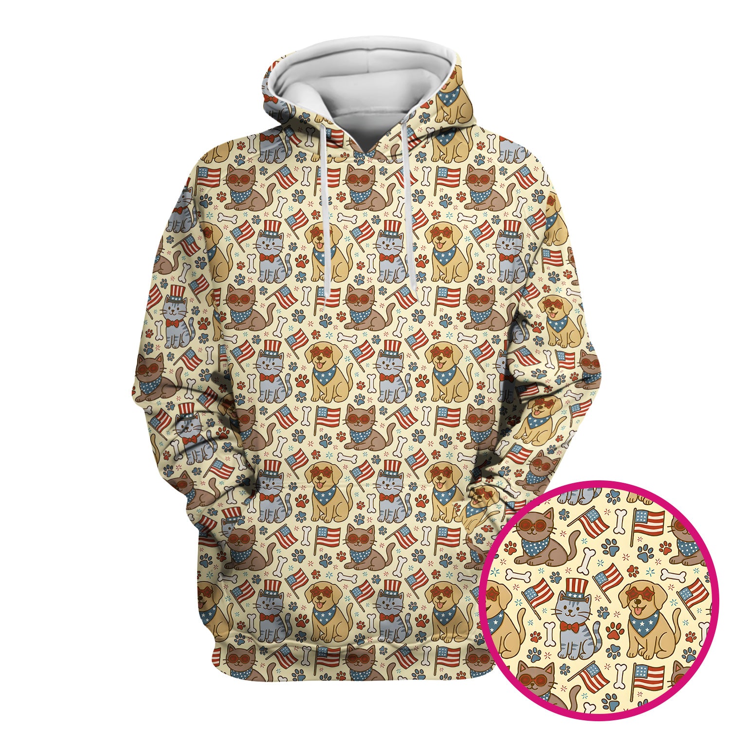 American Flag Patriotic Cat & Dog Pattern Scrub Top, Comfortable Scrubs for Nurses