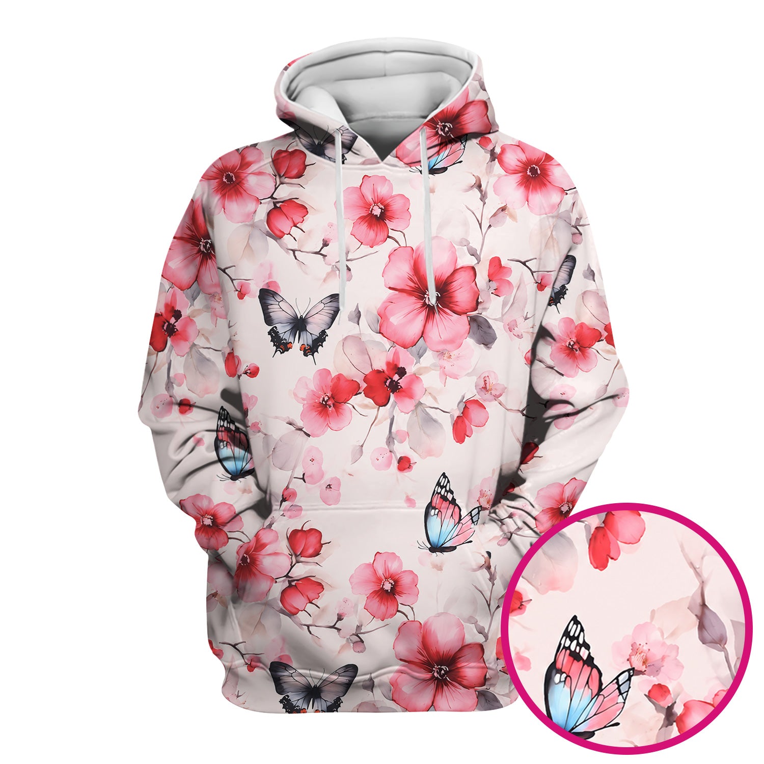 Pink Butterfly Blossom Pattern Scrub Top, Comfortable Scrubs for Nurses