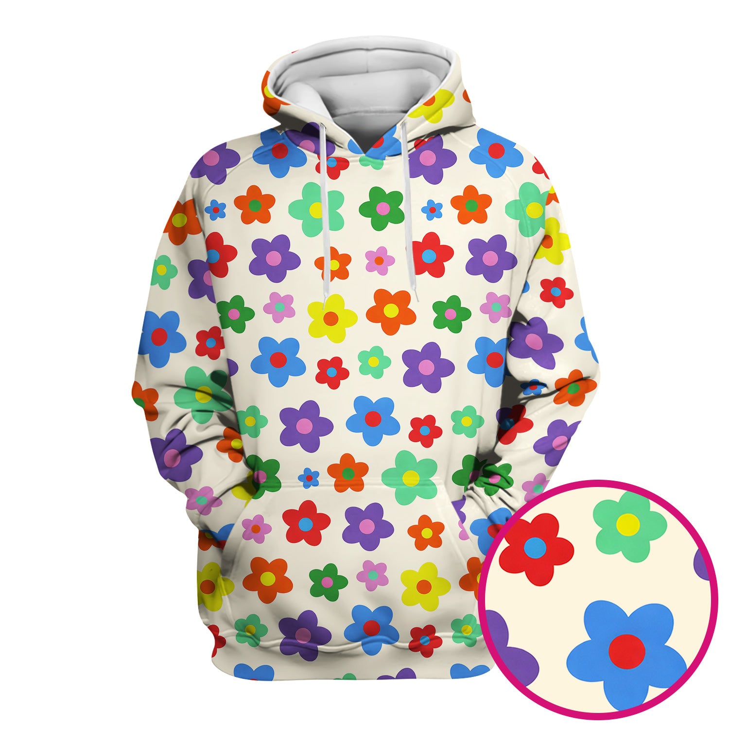 Colorful Retro Flower Pattern Print Scrub Top, Breathable Fabrics Nursing Uniform