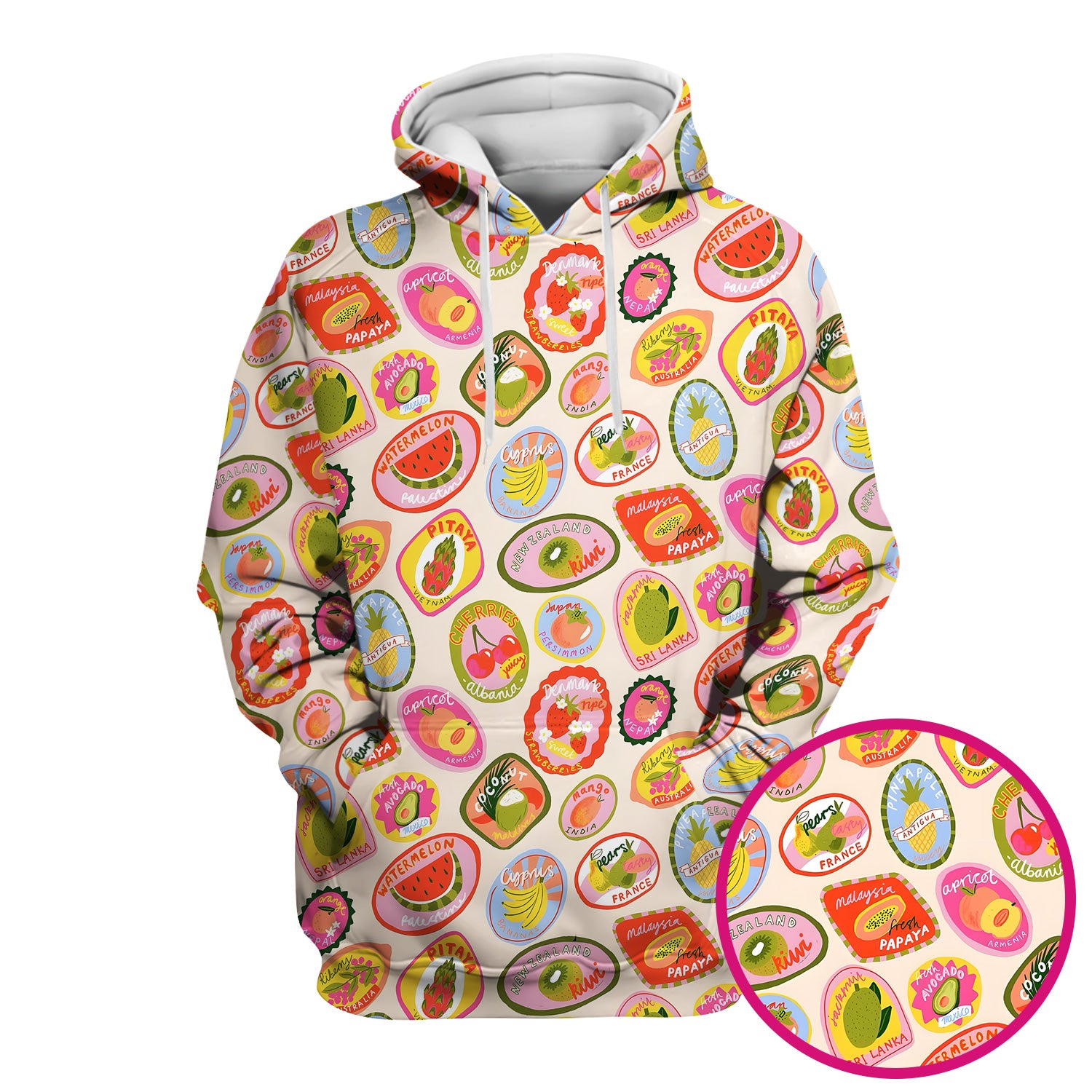 Summer Colorful Fruit Sticker Pattern Scrub Top, Comfortable Scrubs For Nurses