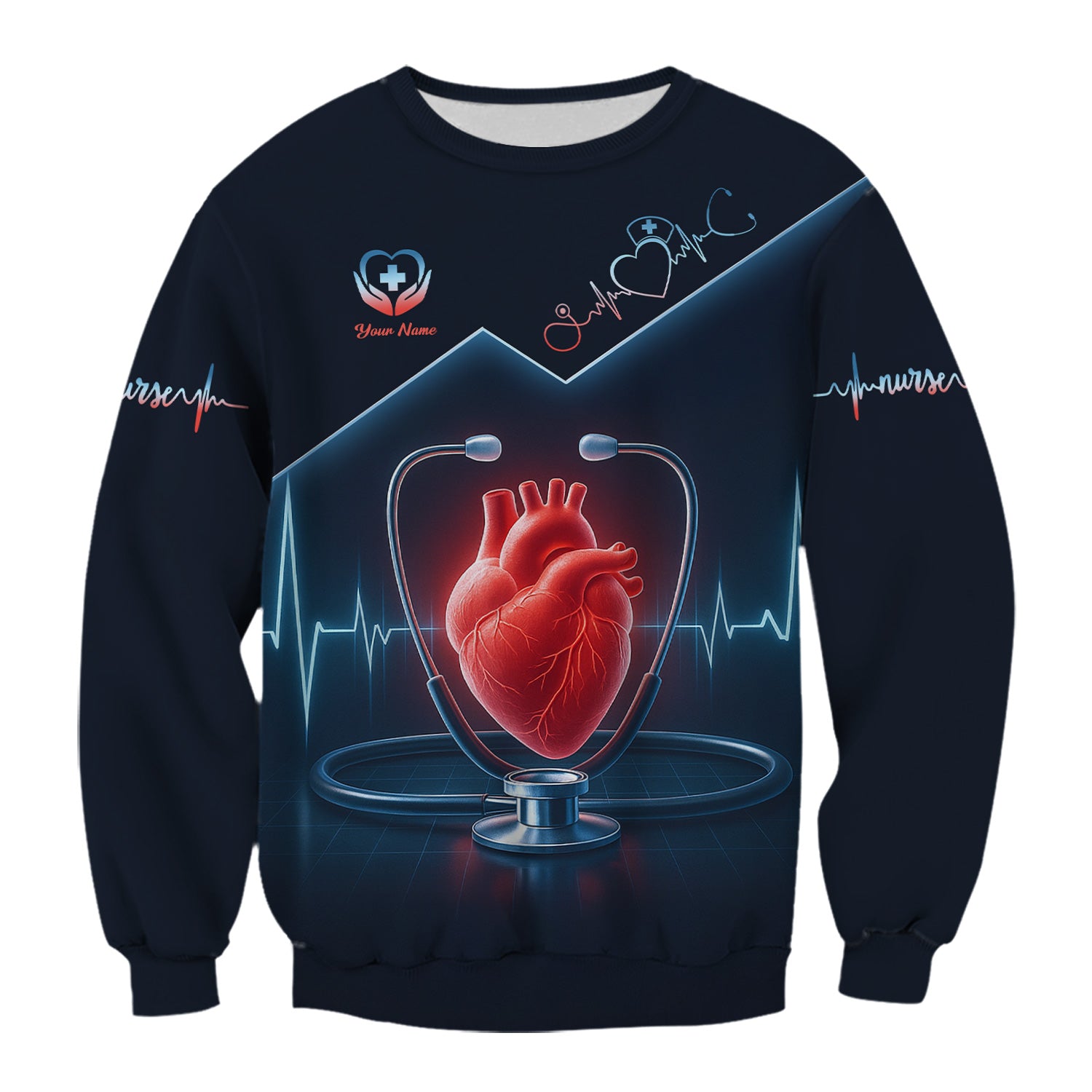 Personalized Nurse Shirt for RN LPN CNA - Heart Anatomy with EKG Line Design - Gift for Healthcare Workers & Nursing Staff