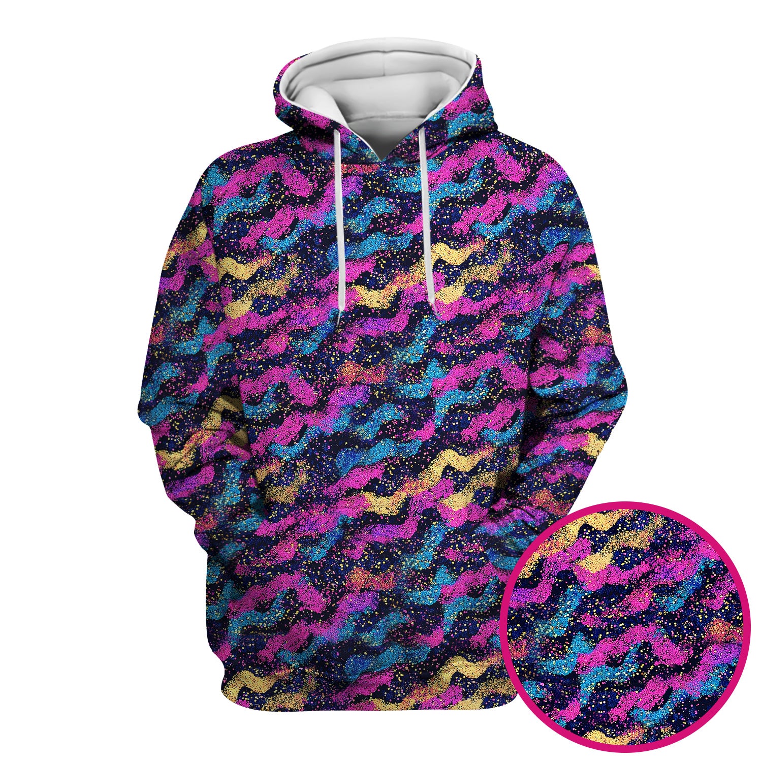 Neon Glitter Galaxy Wavy Pattern Scrub Top, Breathable Fabrics Nursing Uniform