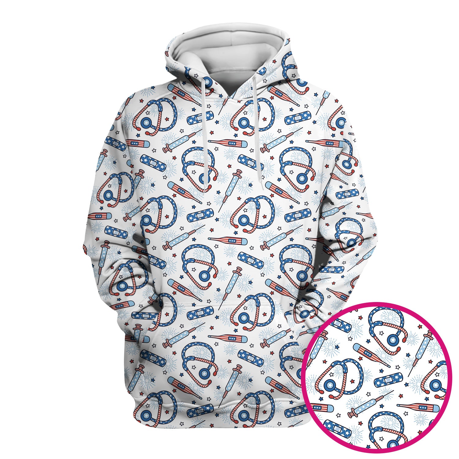 Funny Patriotic Stethoscope Bandage Nurse Pattern Scrub Top, Comfortable Scrubs for Nurses
