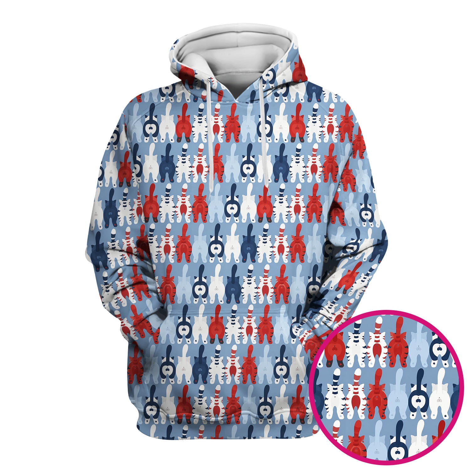 Colorful Patriotic Cat Tail Pattern Scrub Top, Comfortable Scrubs for Nurses