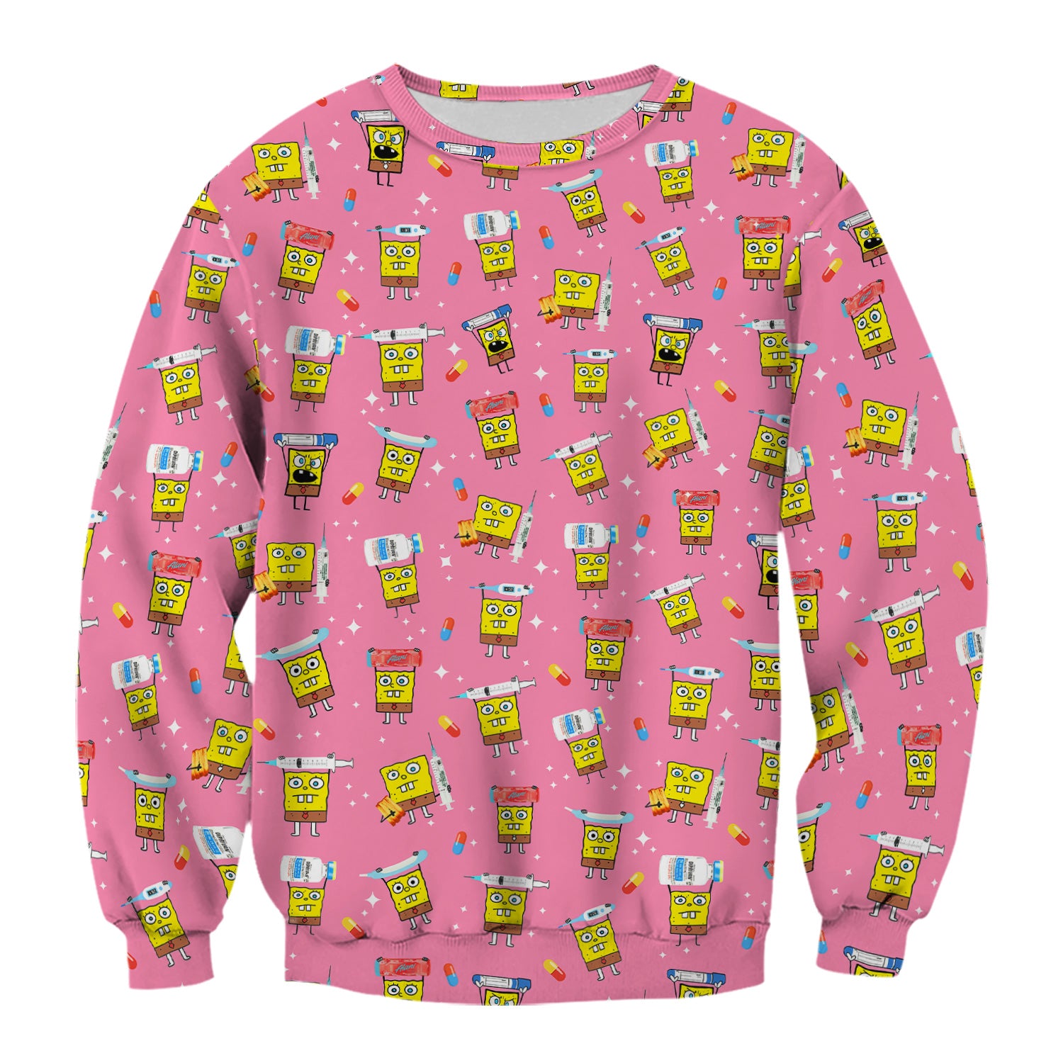 Cartoon Character Scrub Top - All-Over Print Doodle Medical Characters - Gift for RN LPN Healthcare Workers