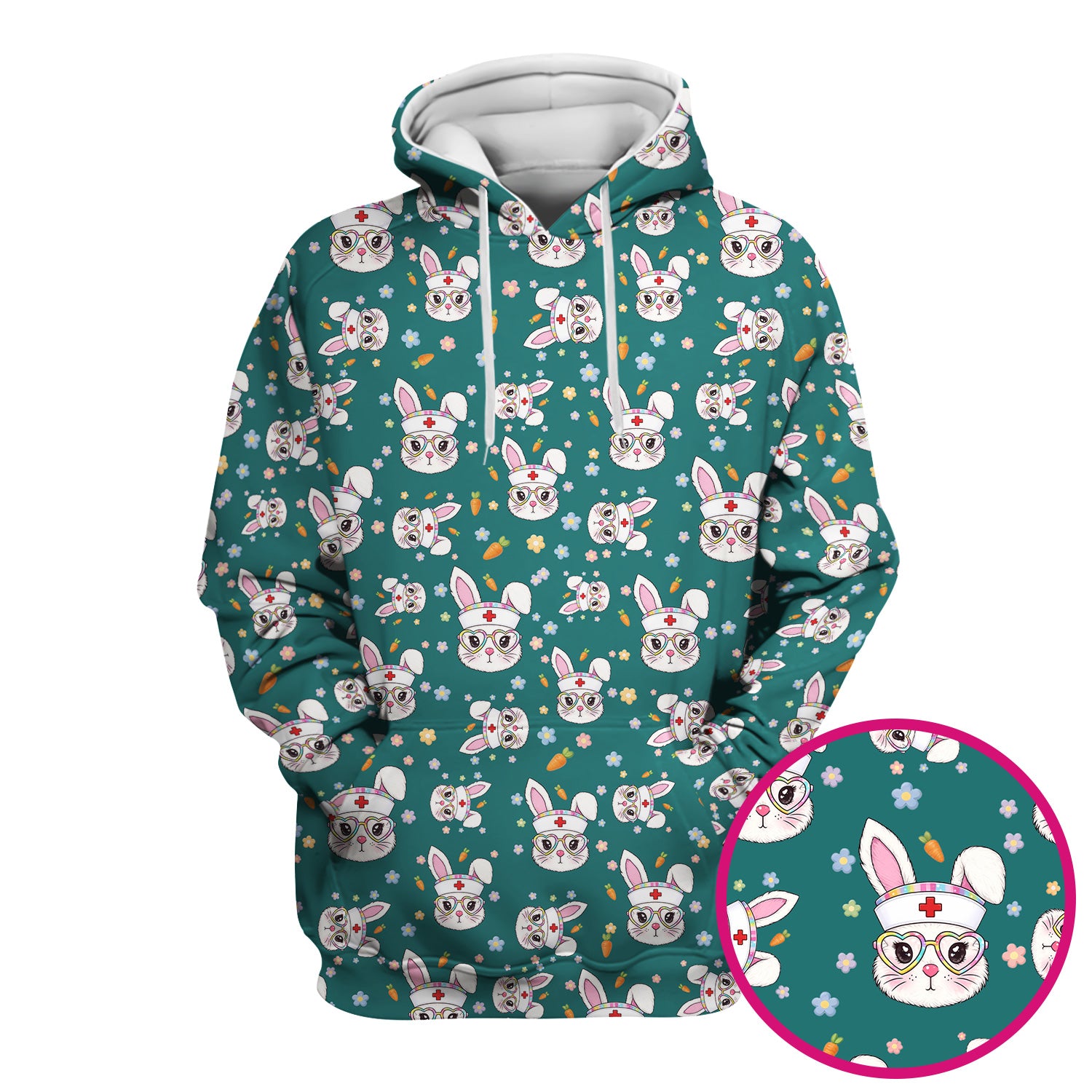 Cute Easter Bunny Nurse Pattern Scrub Top, Breathable Fabrics Nursing Uniform