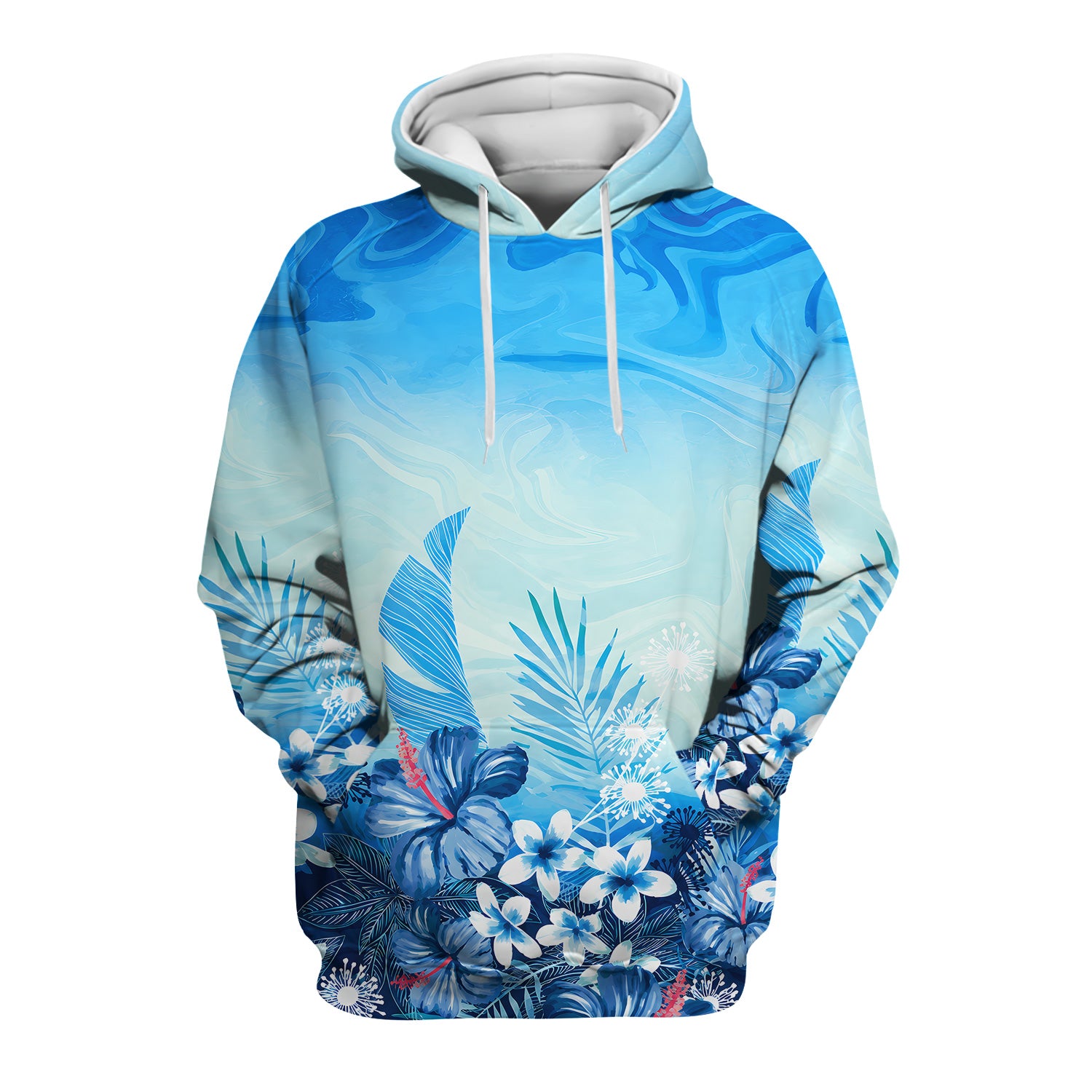 Elegant Blue Tropical Floral Pattern Scrub Top, Comfortable Scrubs for Nurses