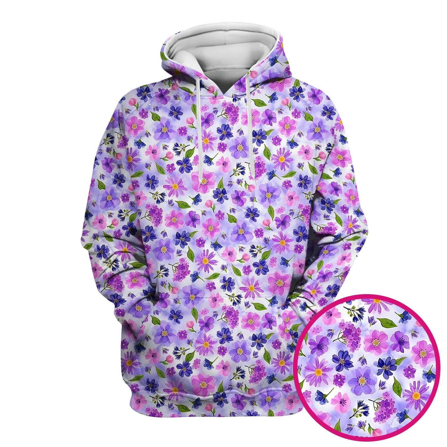Purple Watercolor Wildflower Bloom Pattern Scrub Top, Comfortable Scrubs for Nurses