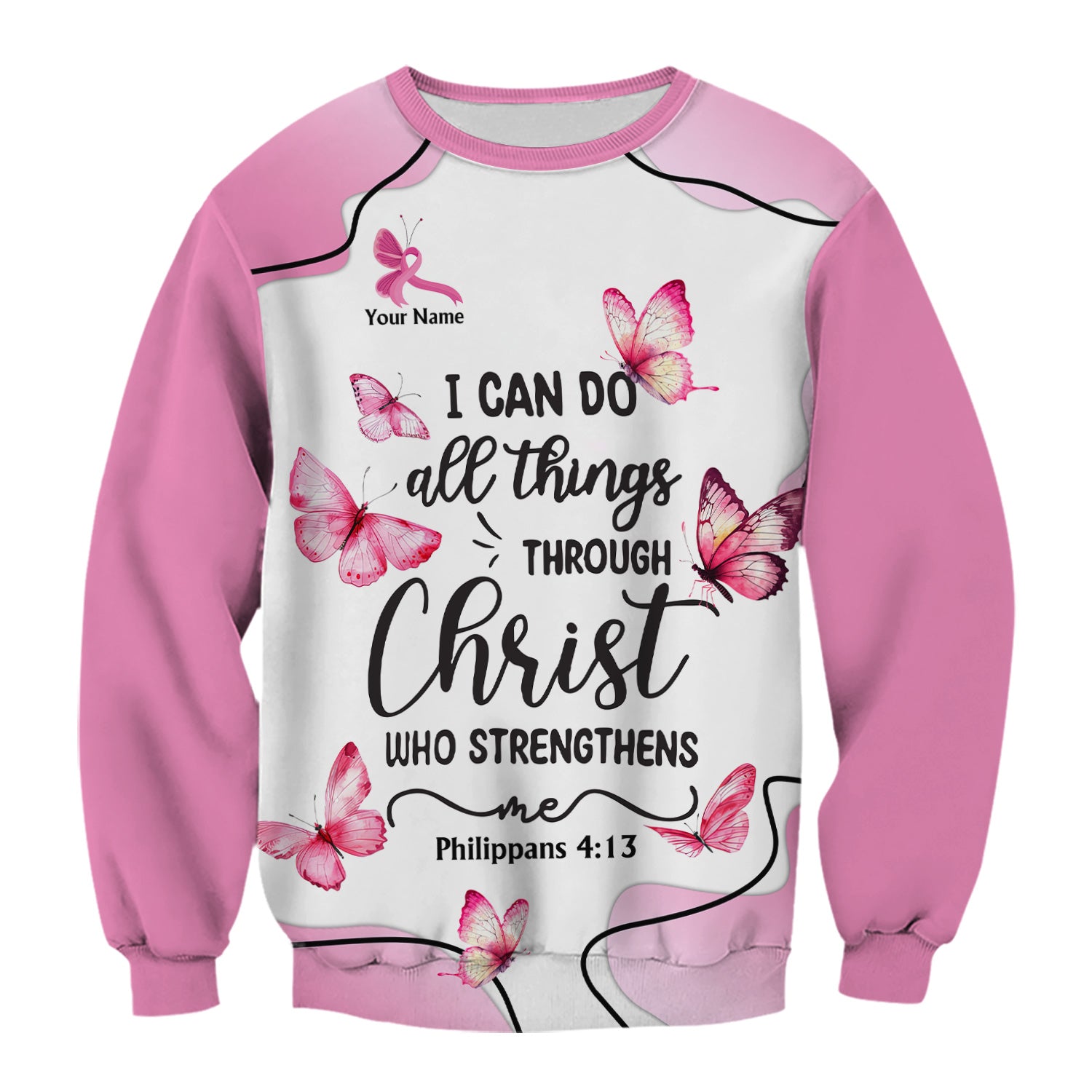 Personalized Christian Butterfly Scrub Top for Nurse -  Bible Verse All Things Through Christ - Gift for RN LPN CNA
