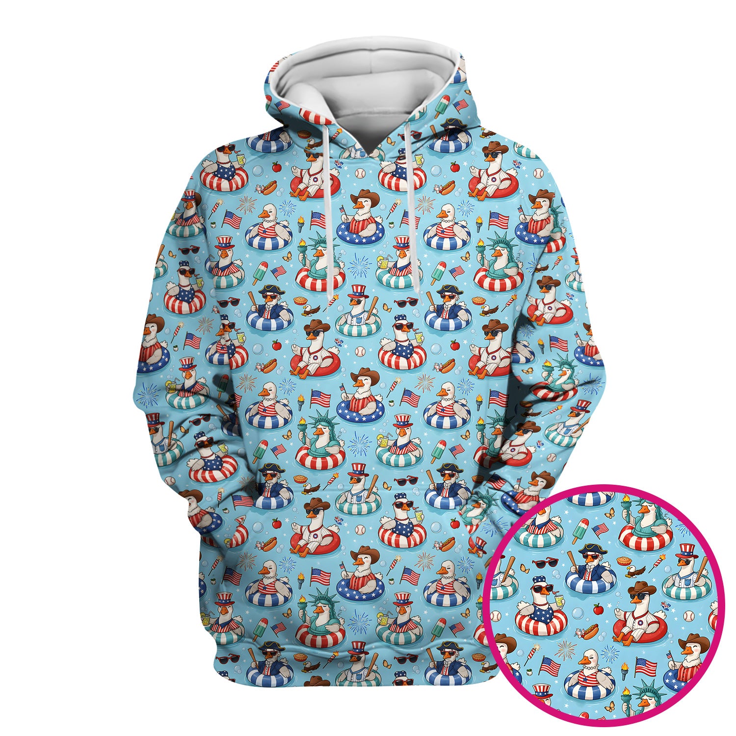 Funny Patriotic Duck Pool Party Pattern Scrub Top, Comfortable Scrubs for Nurses