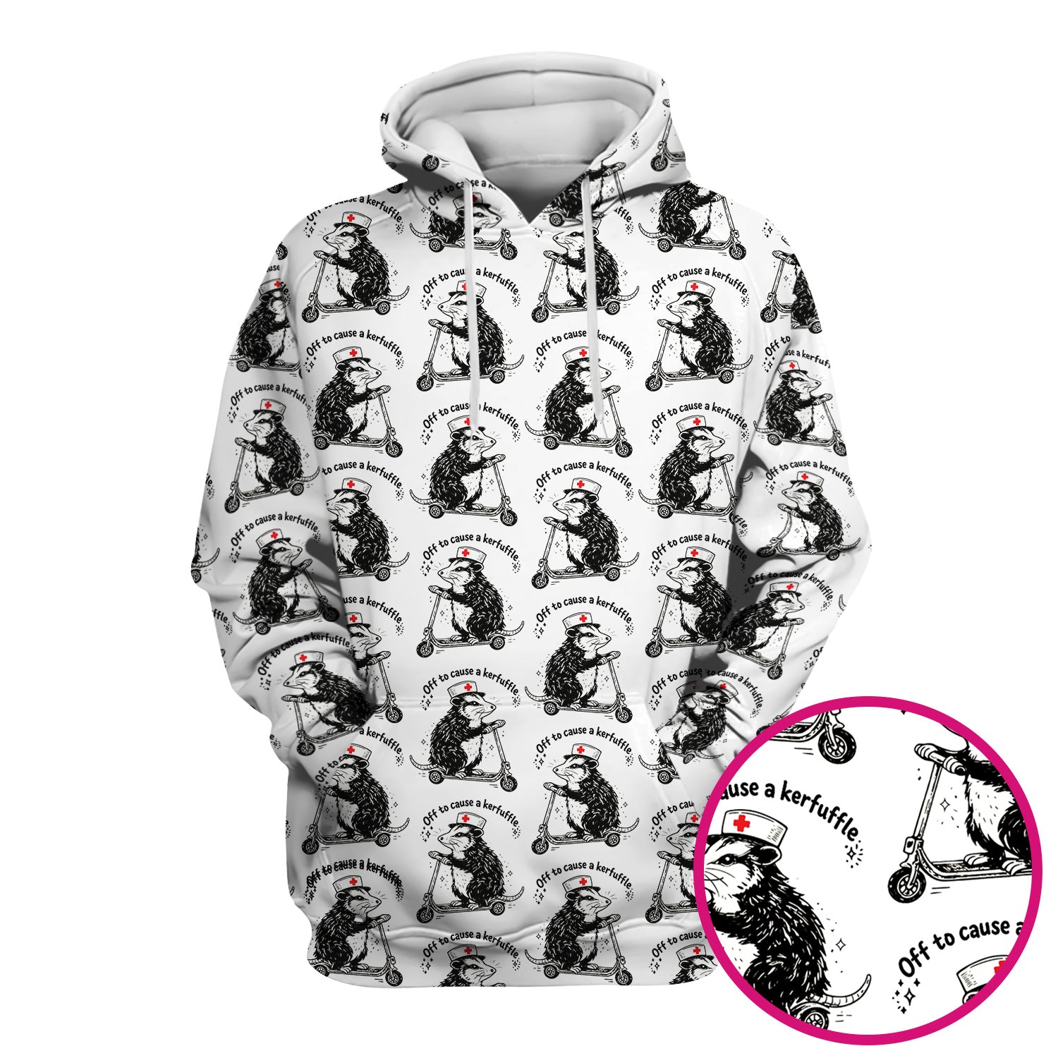 Funny Opossum Nurse Riding Scooter Pattern Scrubs Top, Breathable Fabrics Nursing Uniform