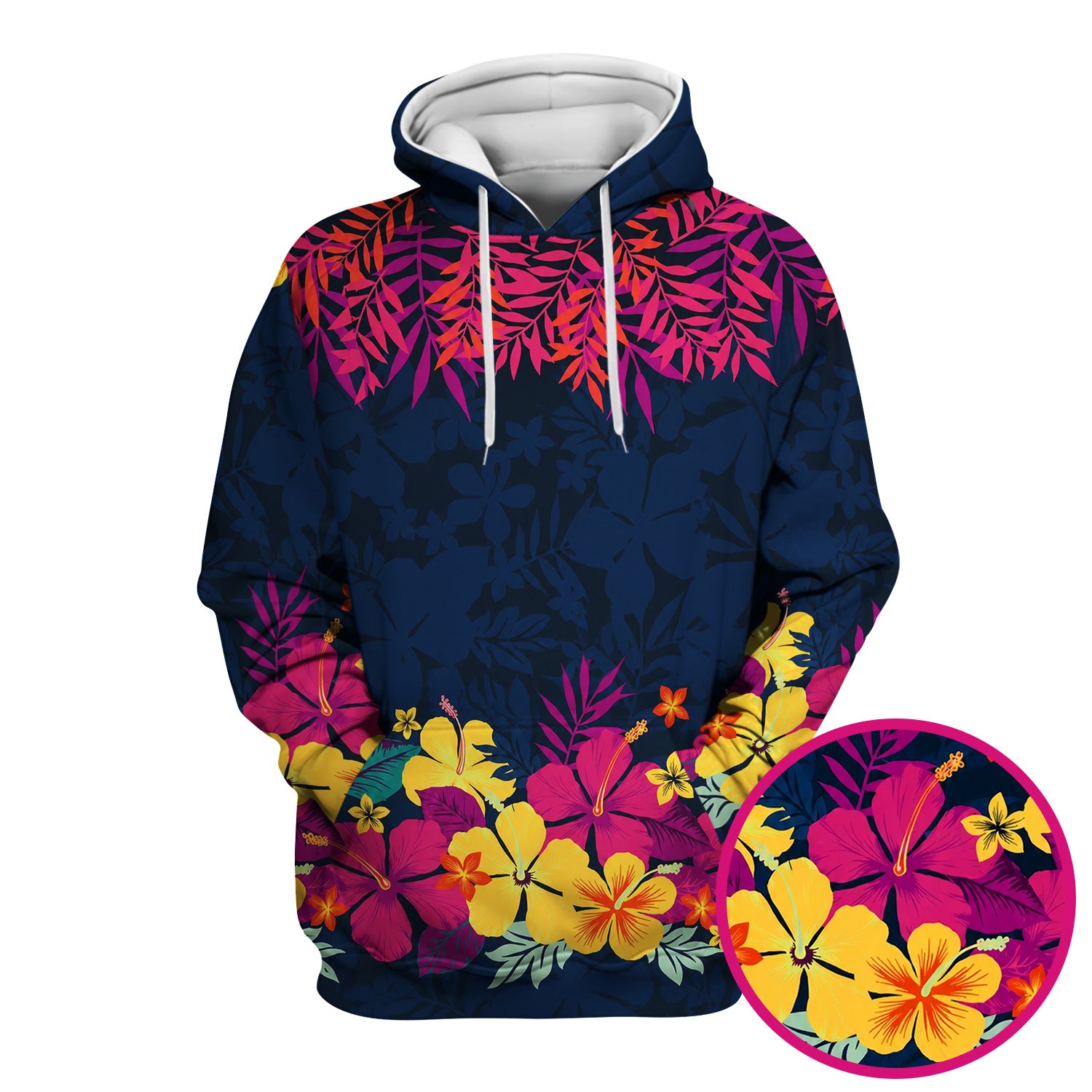 Tropical Hibiscus Palm Leaf Pattern Scrub Top, Comfortable Scrubs for Nurses