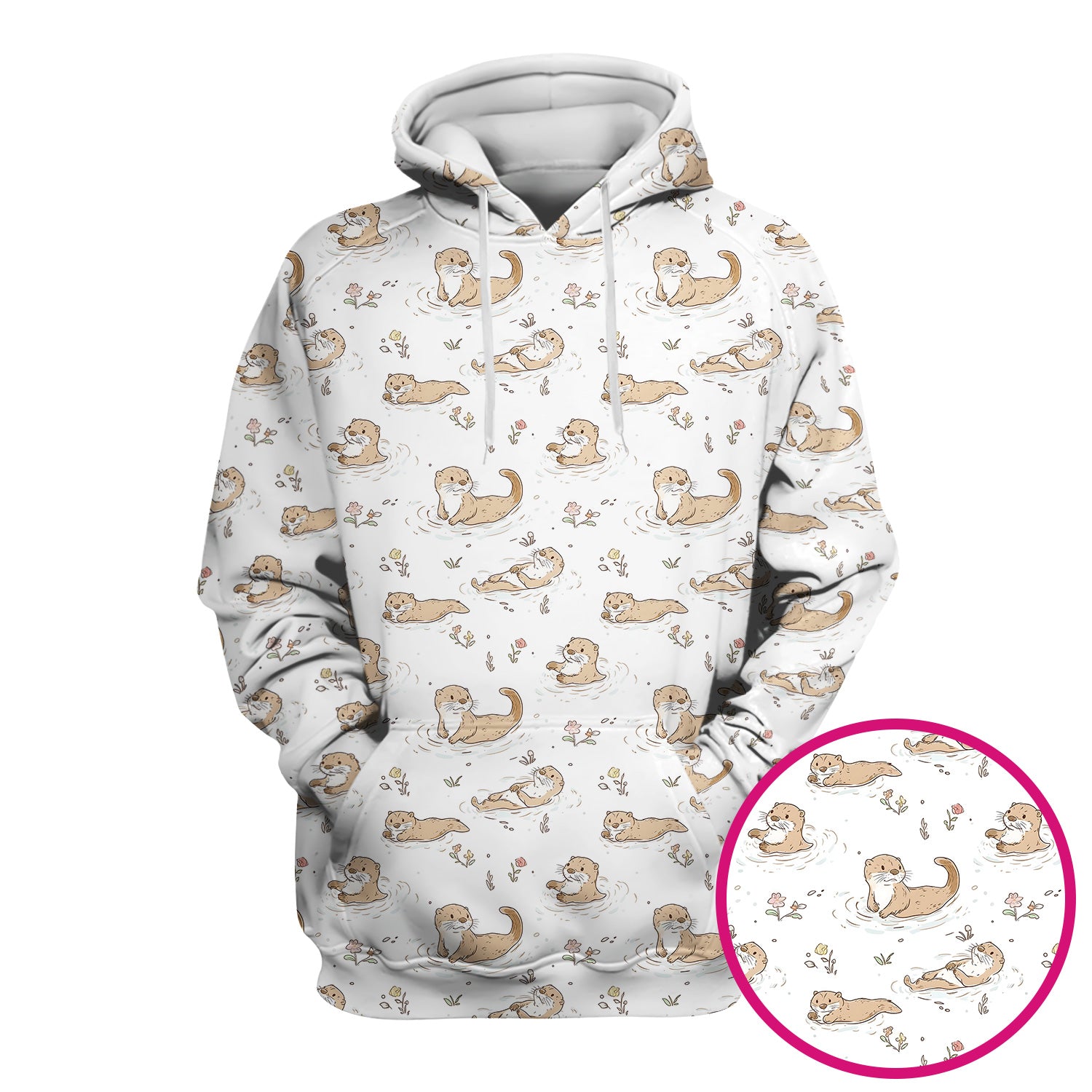 Otter Swimming Floating Water Pattern Scrub Top, Breathable Fabrics Nursing Uniform