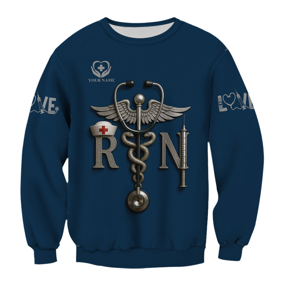 Personalized RN Nurse Shirt - Caduceus & Syringe Graphic - Custom Gift with Multiple Color Options for CNA LPN Medical Staff