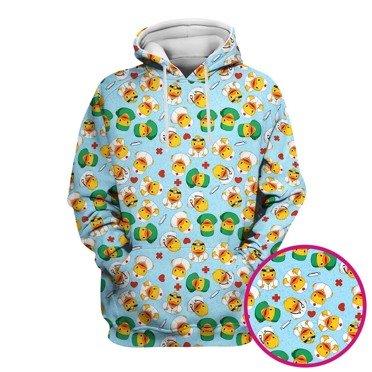 Duck Doctor Cartoon Pattern Scrub Top, Comfortable Scrubs for Nurses
