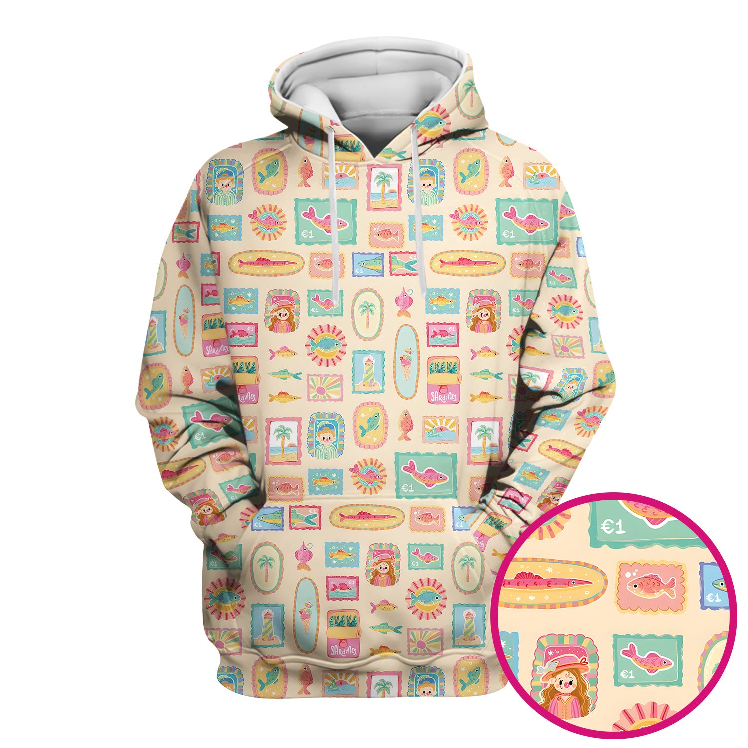 Coastal Vintage Postage Stamp Pattern Scrub Top, Comfortable Scrubs for Nurses