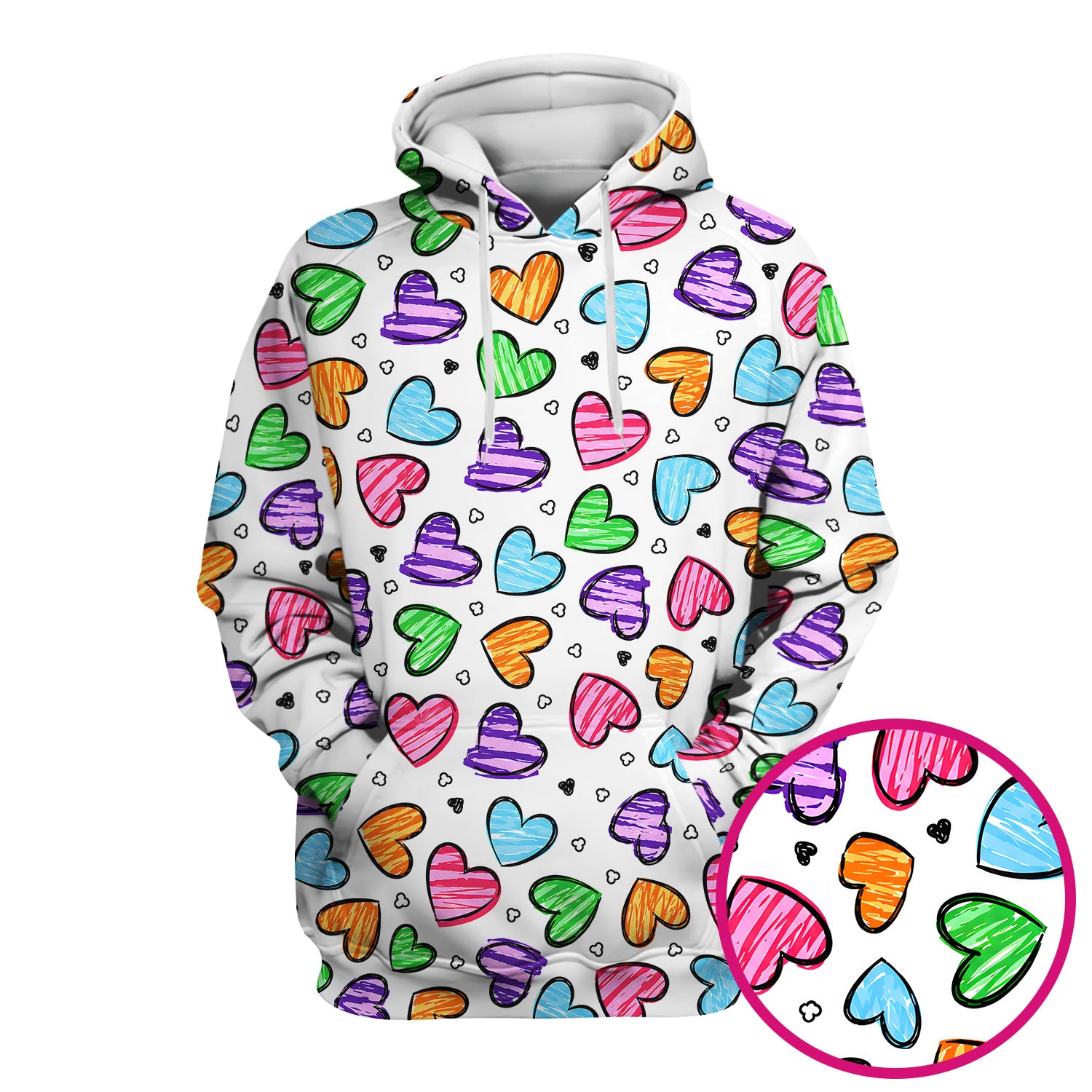 Colorful Doodle Heart Pattern Scrub Top, Comfortable Scrubs for Nurses