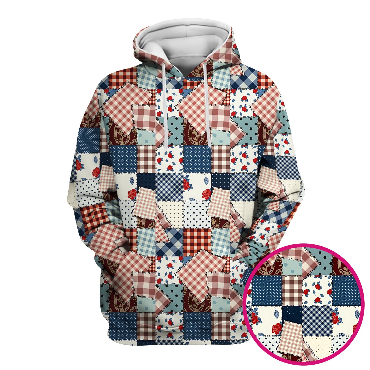 Retro Patchwork Plaid Quilt Pattern Scrub Top, Comfortable Scrubs for Nurses