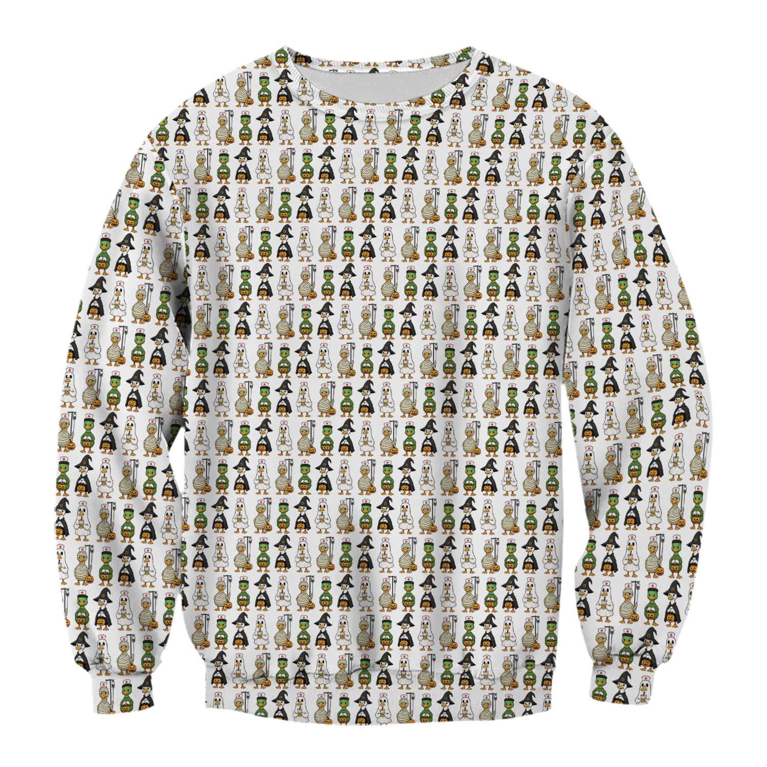 Funny Nurse Halloween T-Shirt - Cute Duck in Halloween Costumes Pattern Design - Gift for Women RN LPN & Healthcare Workers