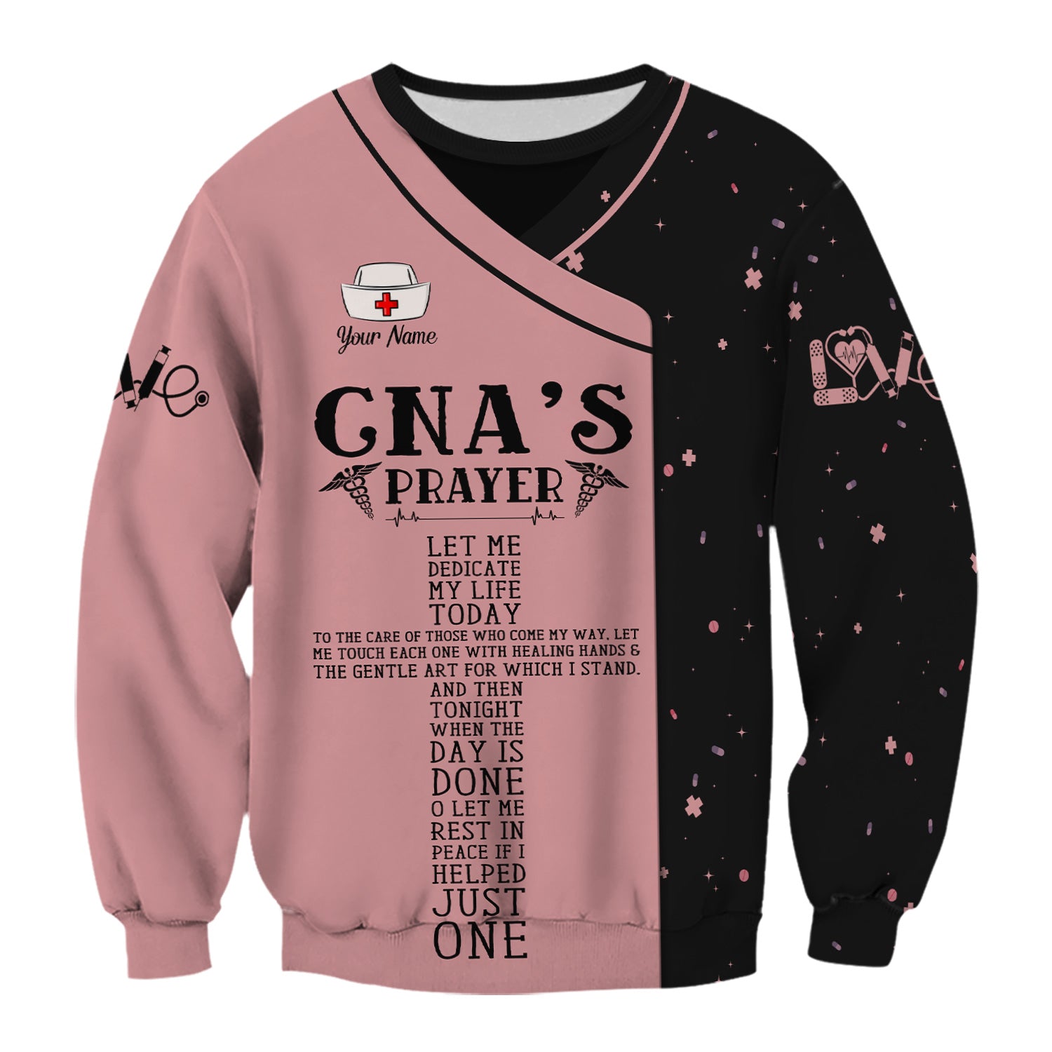 Personalized Nursing Faith Scrub for Women - CNA's Prayer & Caduceus Symbol Design - Gift for RN LPN Healthcare Workers