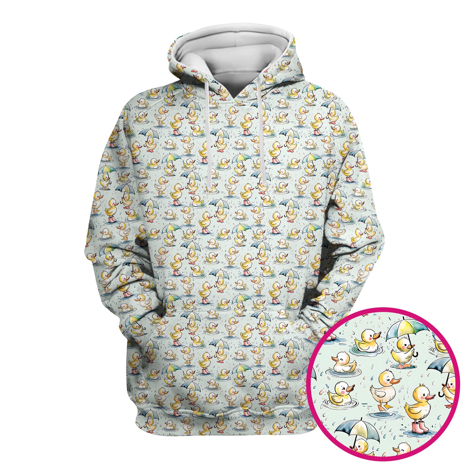 Playful Duck Rain Umbrella Print Nurse Scrub Top, Breathable Fabrics Nursing Uniform