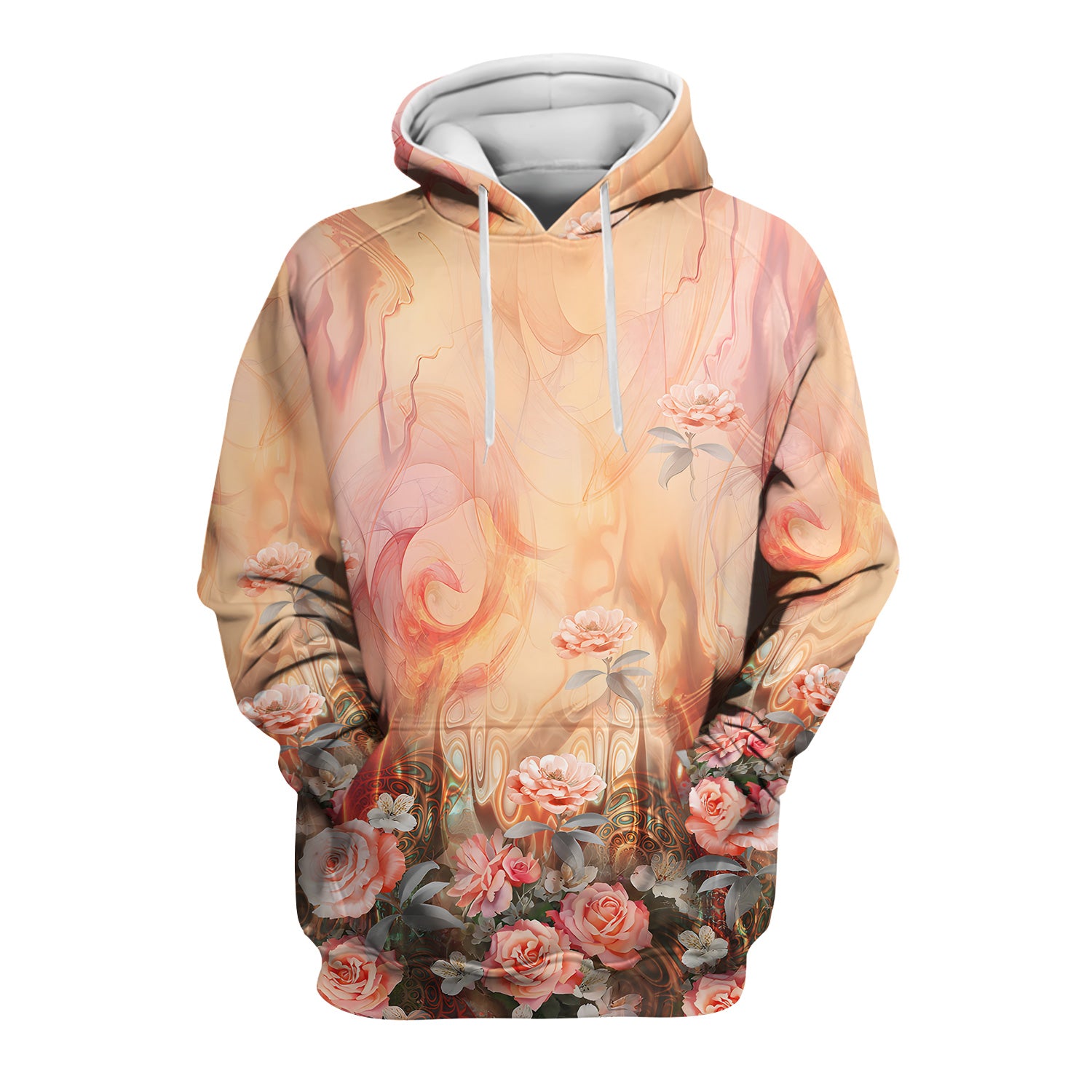 Elegant Peach Marble Rose Pattern Scrub Top, Comfortable Scrubs for Nurses