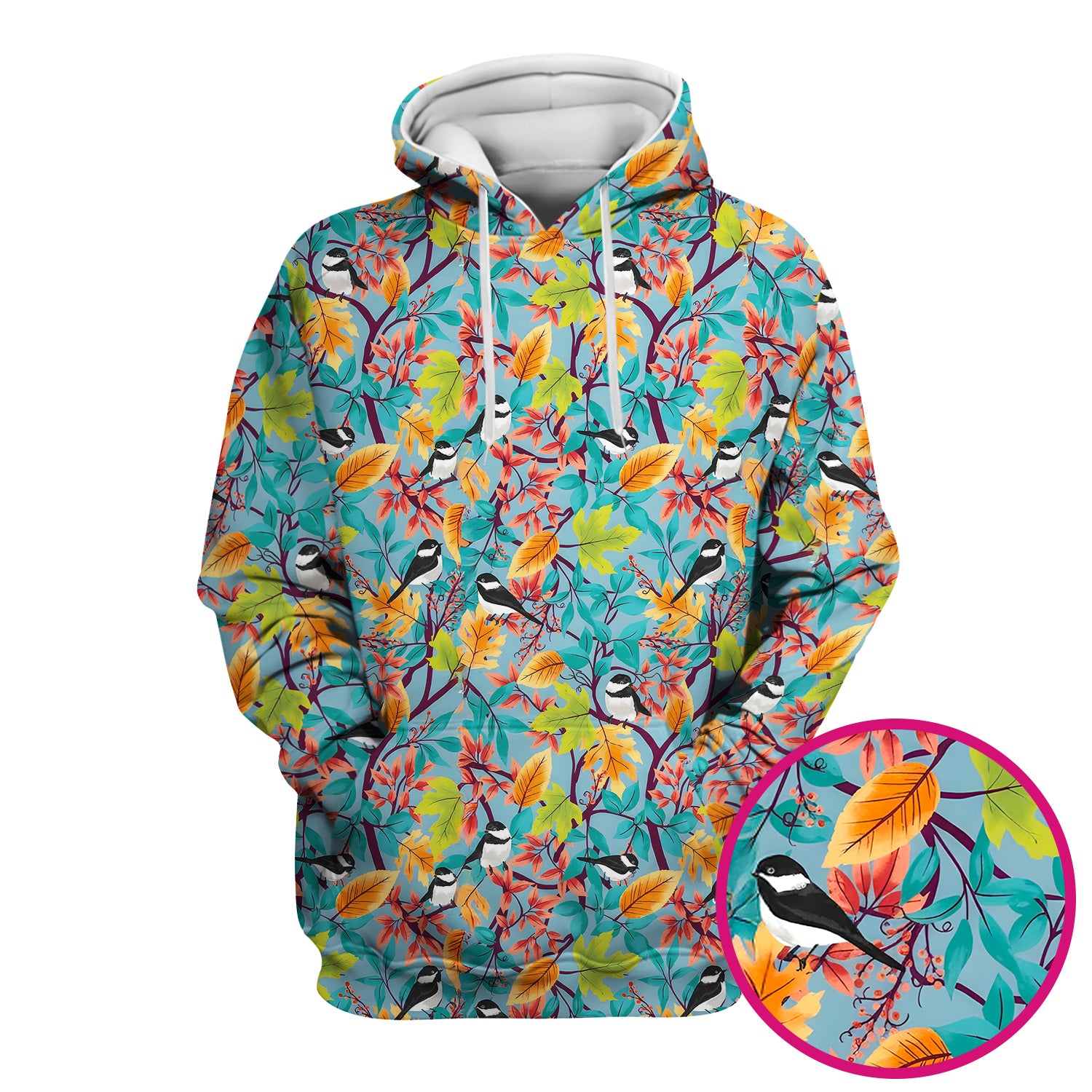 Autumn Leaf Chickadee Bird Pattern Scrub Top, Breathable Fabrics Nursing Uniform