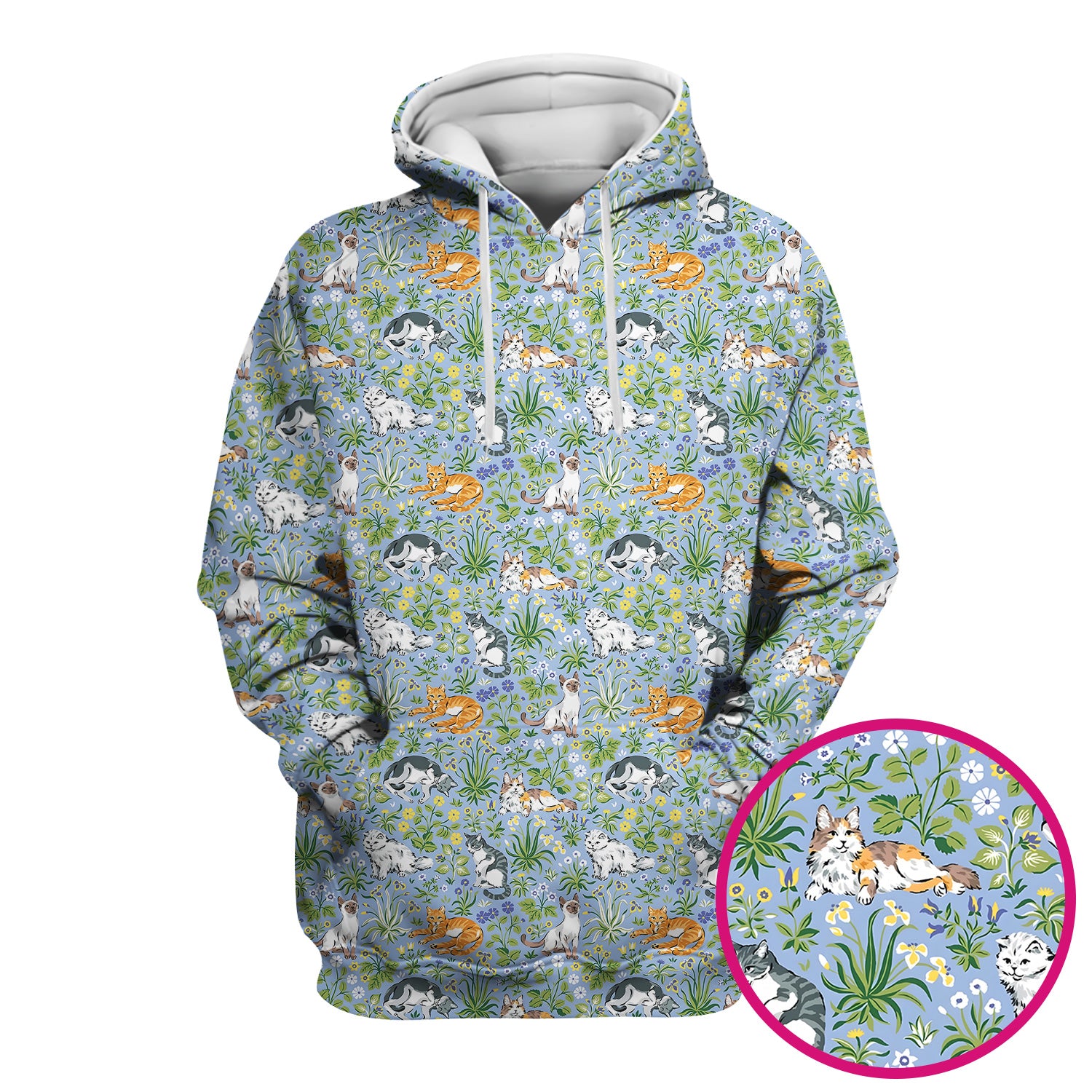 Cute Floral Cat Garden Pattern Scrub Top, Comfortable Scrubs for Nurses