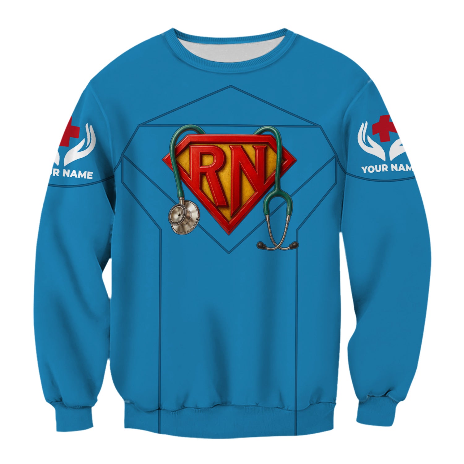 Personalized Funny RN Symbol Nurse Scrub for Women - Superhero Design with Stethoscope - Gift for RN LPN CNA Medical Staff