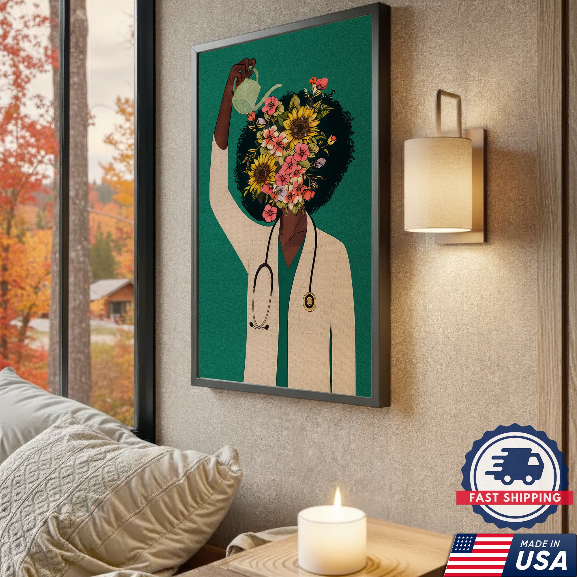 Nurse Floral Canvas Wall Art, Inspirational Medical Office Decor, RN LPN CNA Healthcare Workers Gift