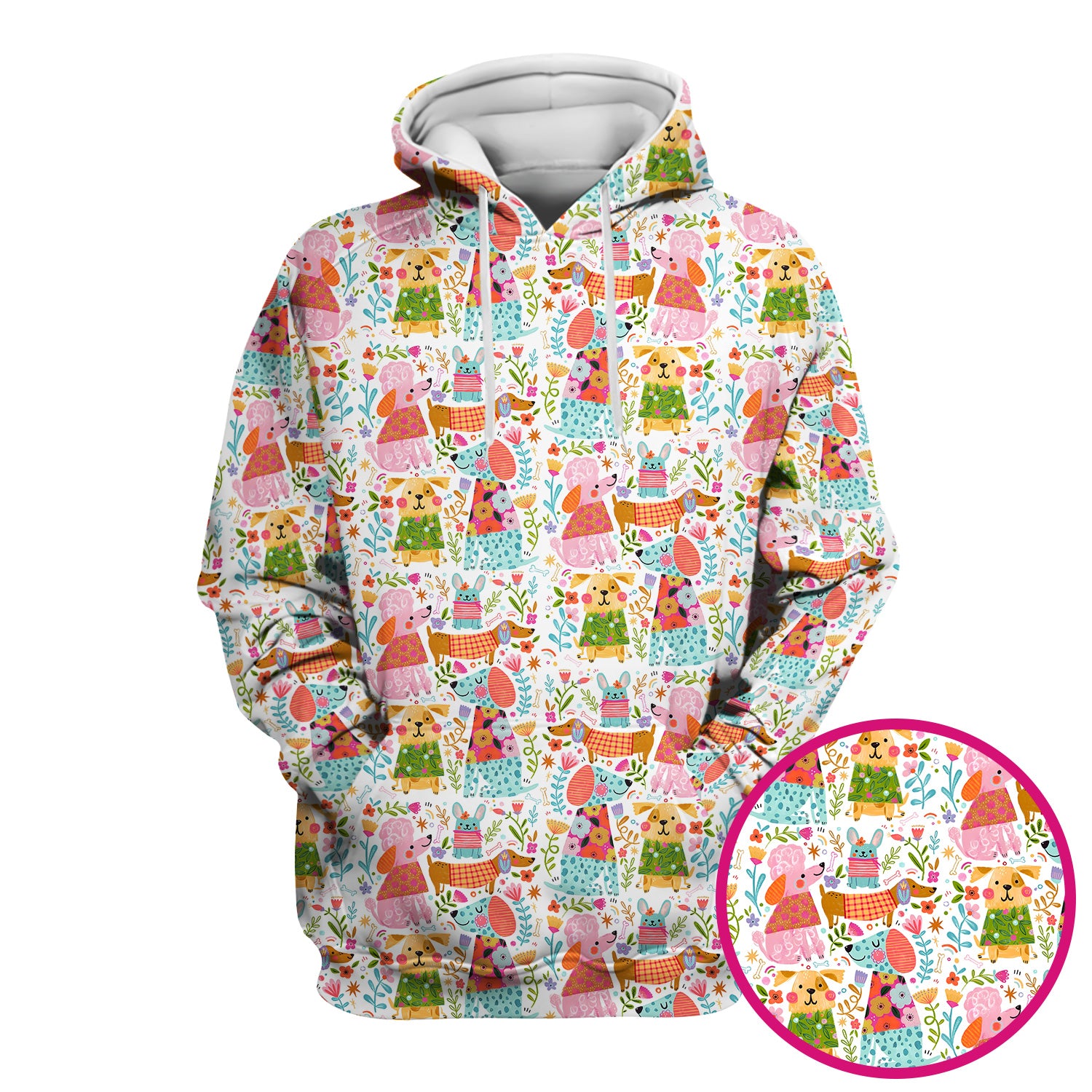 Cute Colorful Dog Floral Cartoon Pattern Scrub Top, Comfortable Scrubs For Nurses
