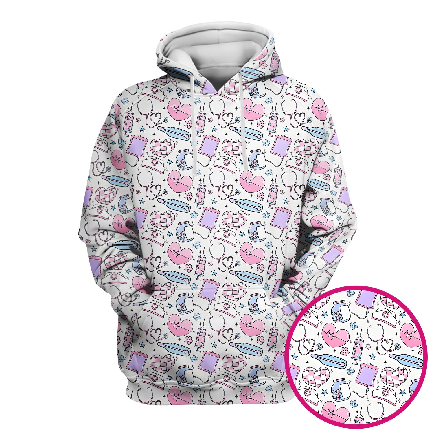Cute Pastel Medical Icons Pattern Scrub Top, Comfortable Scrubs for Nurses