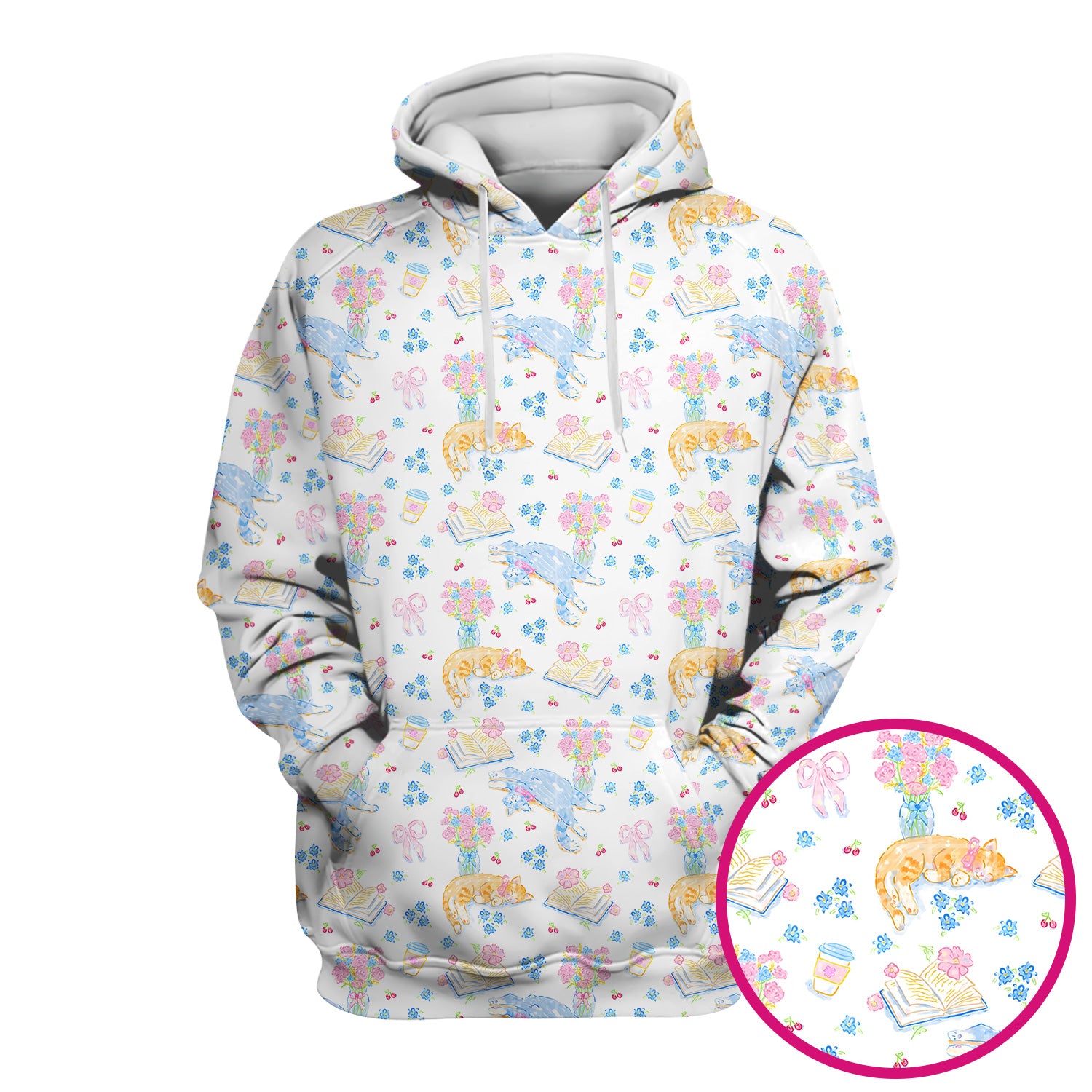 Cute Cats Reading Floral Books Pattern Scrub Top, Comfortable Scrubs for Nurses