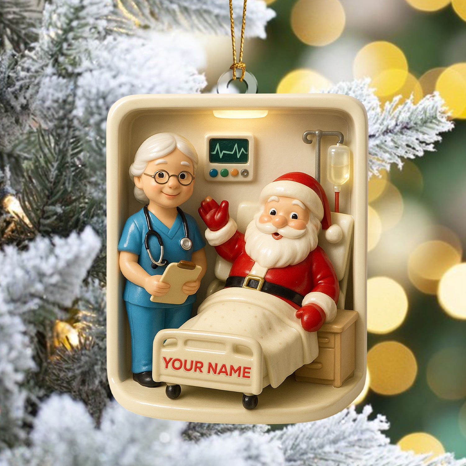 Personalized Nurse Christmas Ornament, Custom Name Nursing Santa Hospital Room Decor, Cute Holiday Gift for Nurses