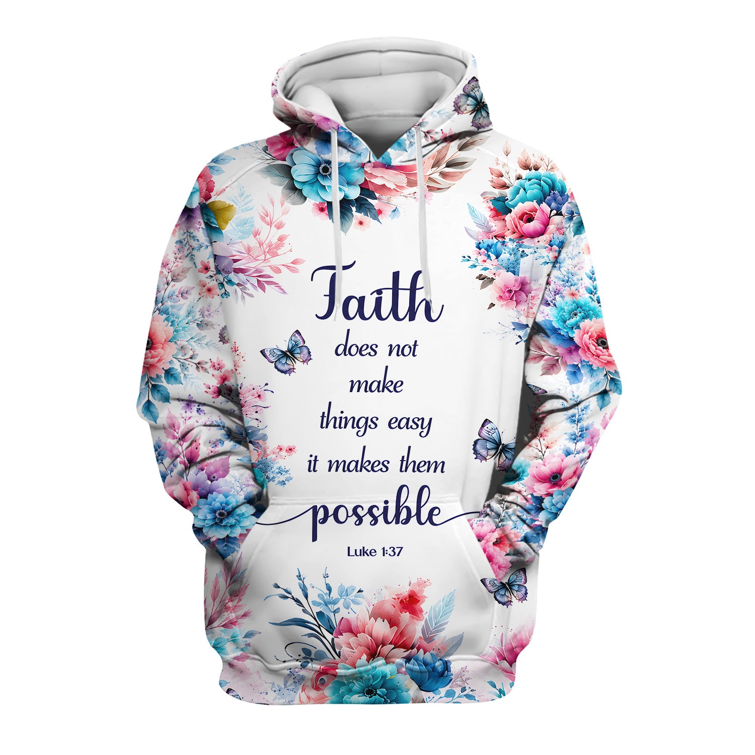 Inspirational Faith Floral Butterfly Pattern Scrub Top, Comfortable Scrubs for Nurses