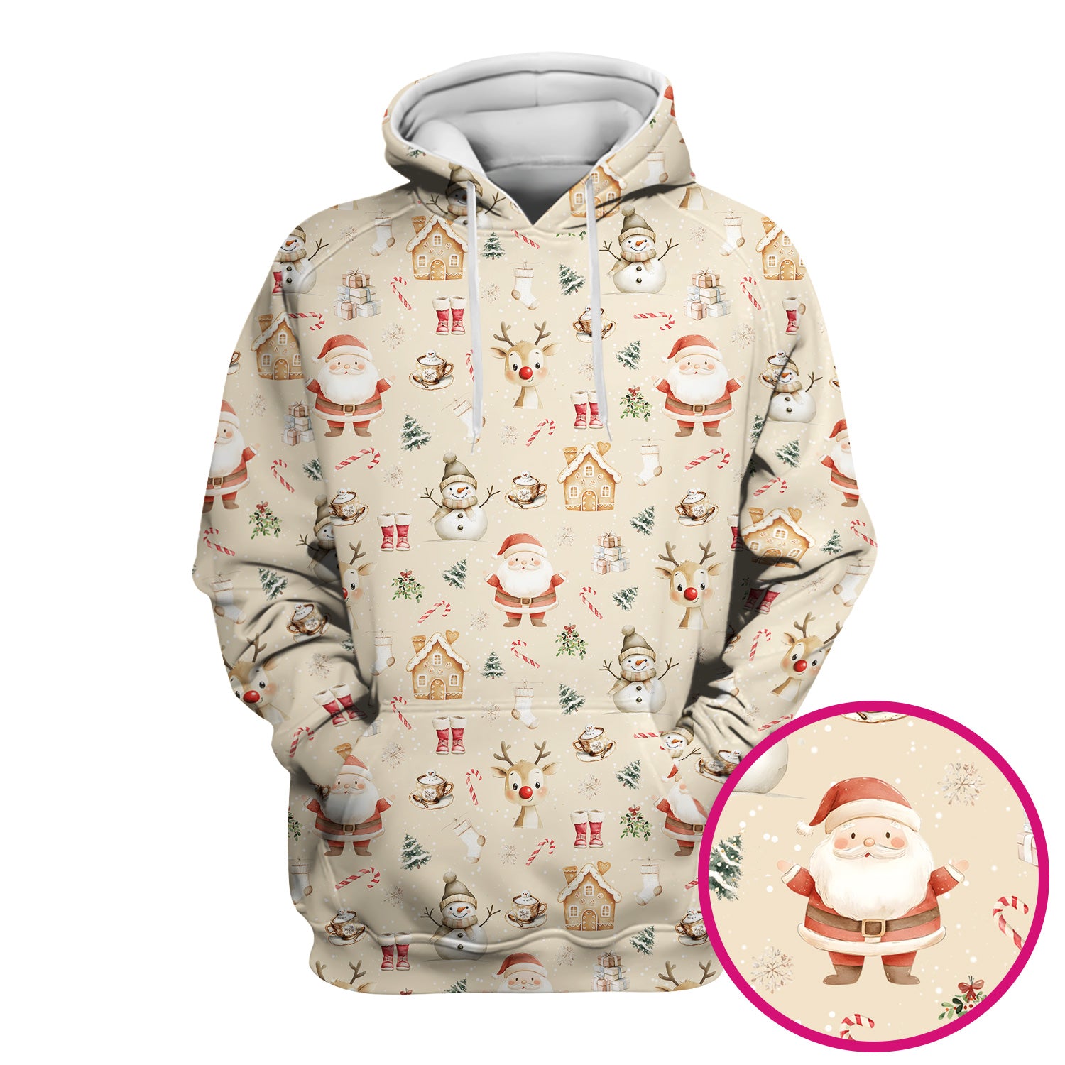 Christmas Santa Pattern  Scrub Top – Cute Medical Uniform for Nurses - Breathable Fabrics Nursing Uniform