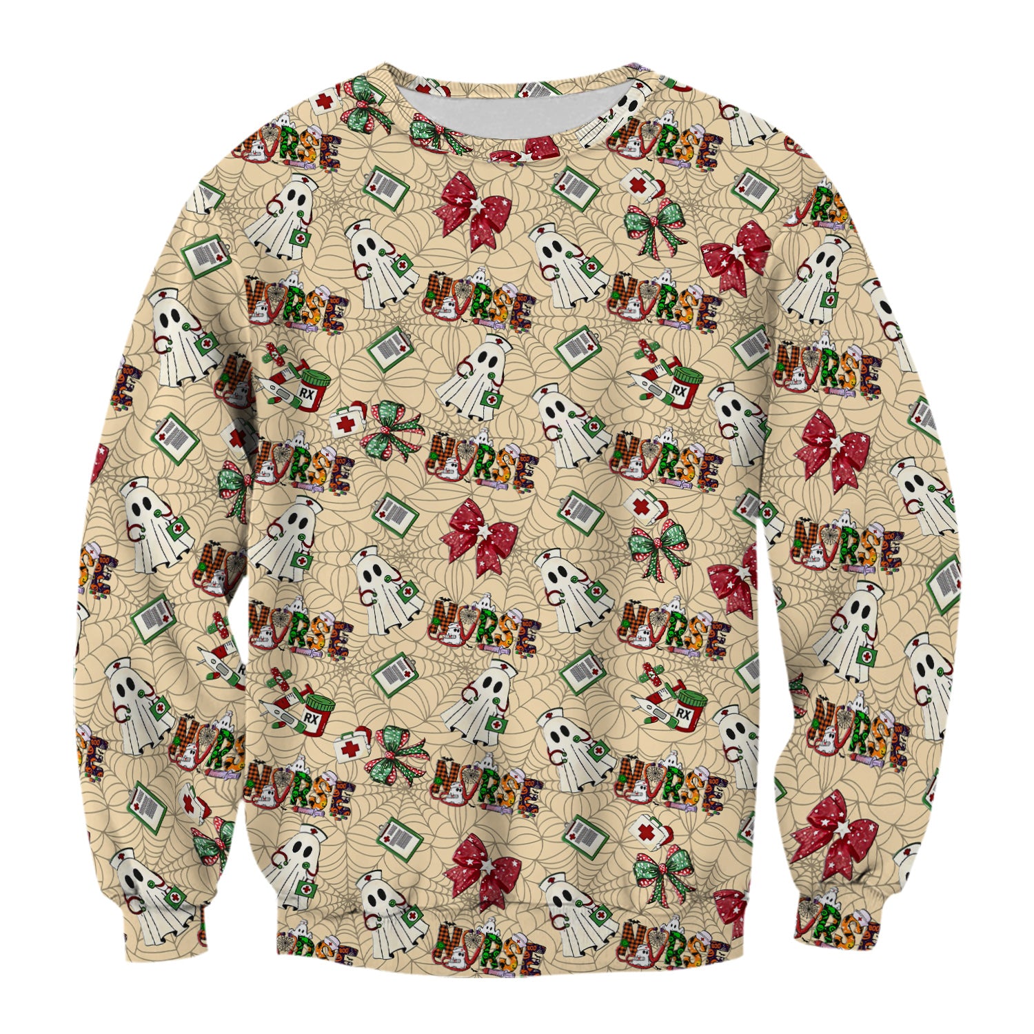 Custom Halloween Scrub Top for Nurses - Funny Ghost and Web Scrub Shirt Multi Color - Cute Spooky Nursing Workwear with Pockets