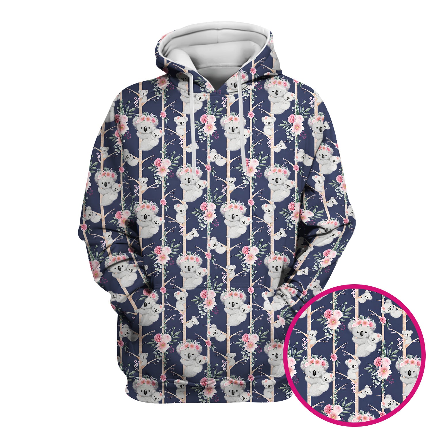 Cute Koala Climbing Tree Blossom Pattern Nurse Scrub Top, Breathable Fabrics Nursing Uniform
