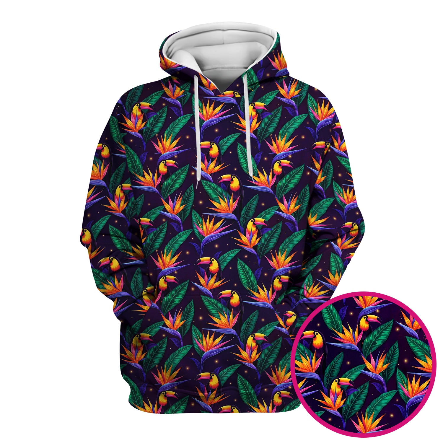 Tropical Toucan Bird Paradise Leaves Pattern Scrub Top, Comfortable Scrubs for Nurses