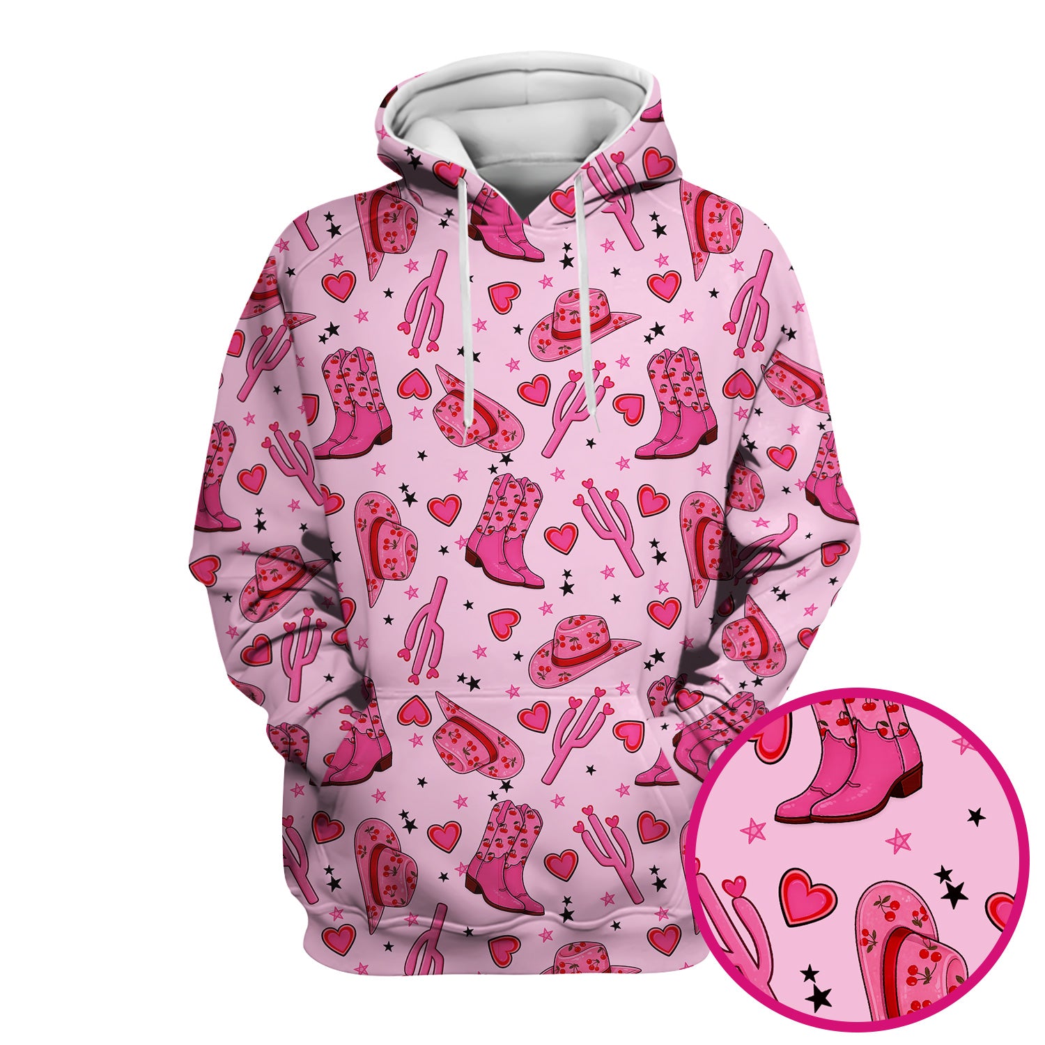 Pink Cowgirl Western Boots Hat Pattern Scrub Top, Breathable Medical Uniform Top