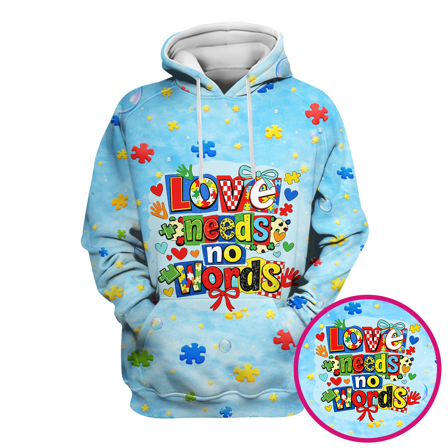 Autism Awareness Nurse Puzzle Love Needs No Words Pattern Scrub Top, Comfortable Scrubs for Nurses