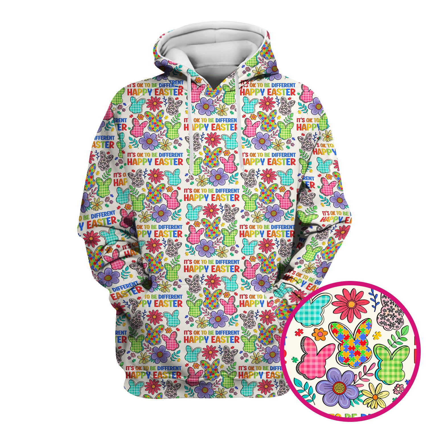 Happy Easter Bunny Floral Print Scrub Top, Breathable Fabrics Nursing Uniform