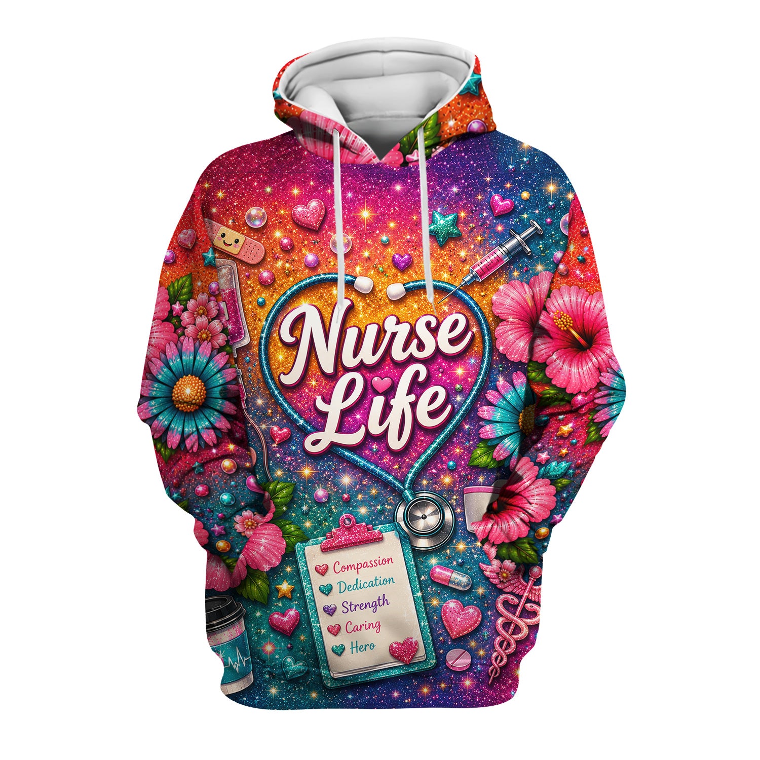 Colorful Nurse Life Heart Pattern Scrub Top, Comfortable Scrubs for Nurses