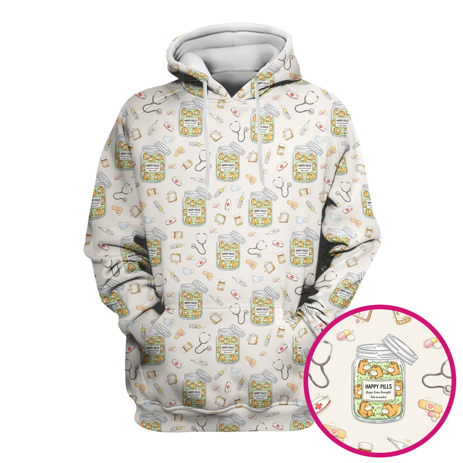 Happy Pills Horse Medical Print Nurse Scrub Top, Comfortable Scrubs for Nurses