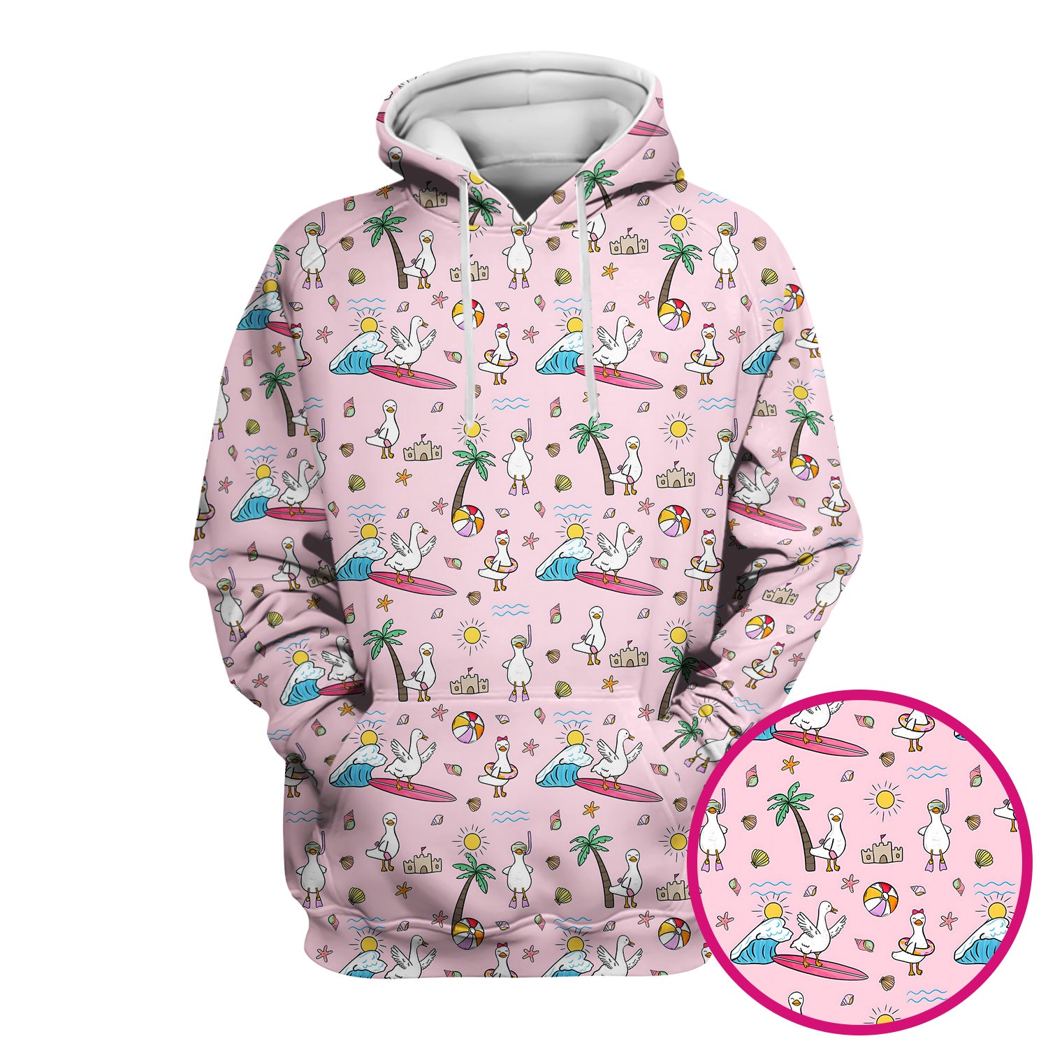 Cute Nurse Seagull Surfboard Beach Palm Tree Pattern Scrub Top, Comfortable Scrubs for Nurses