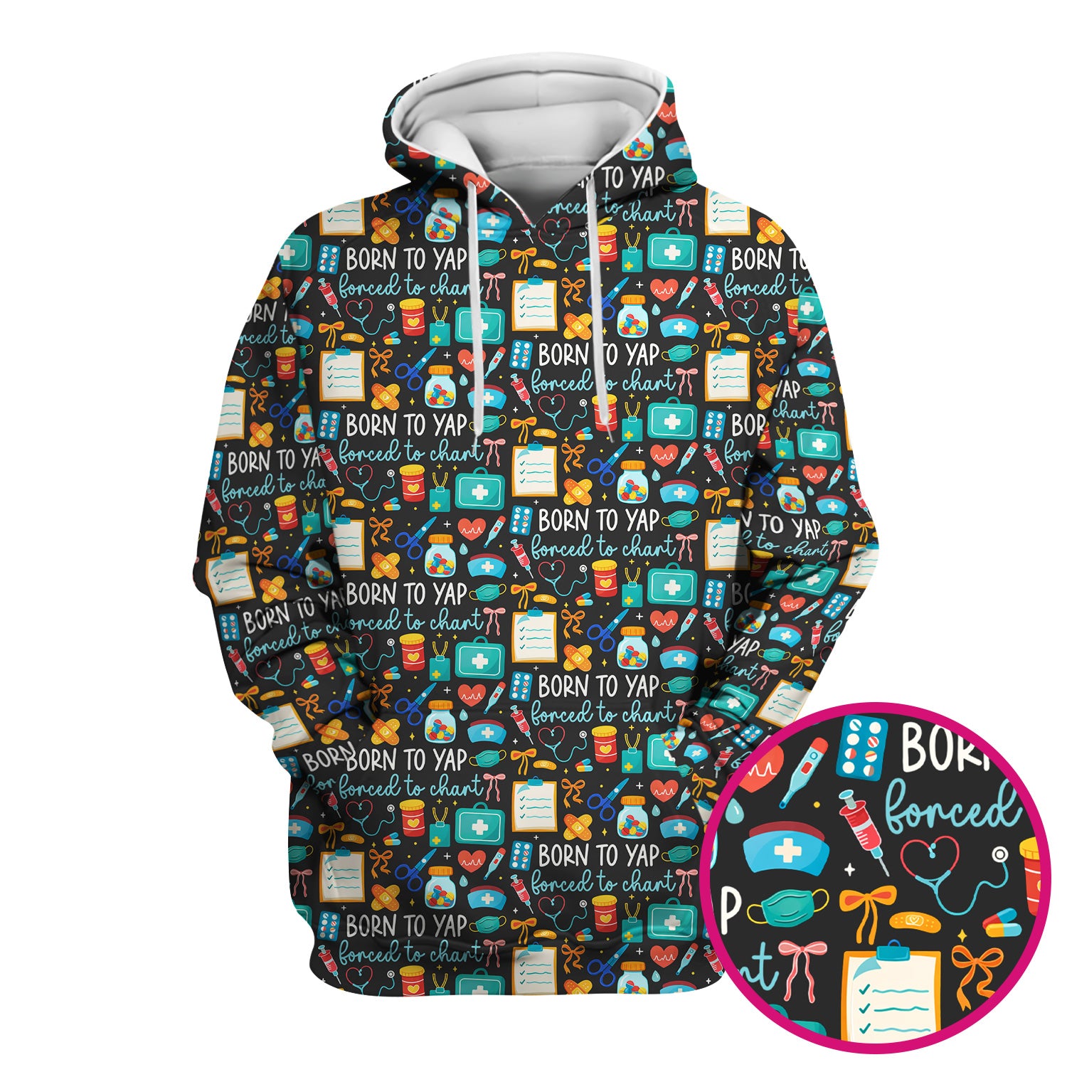 Born To Yap Medical Tools Pattern Scrub Top, Comfortable Scrubs for Nurses