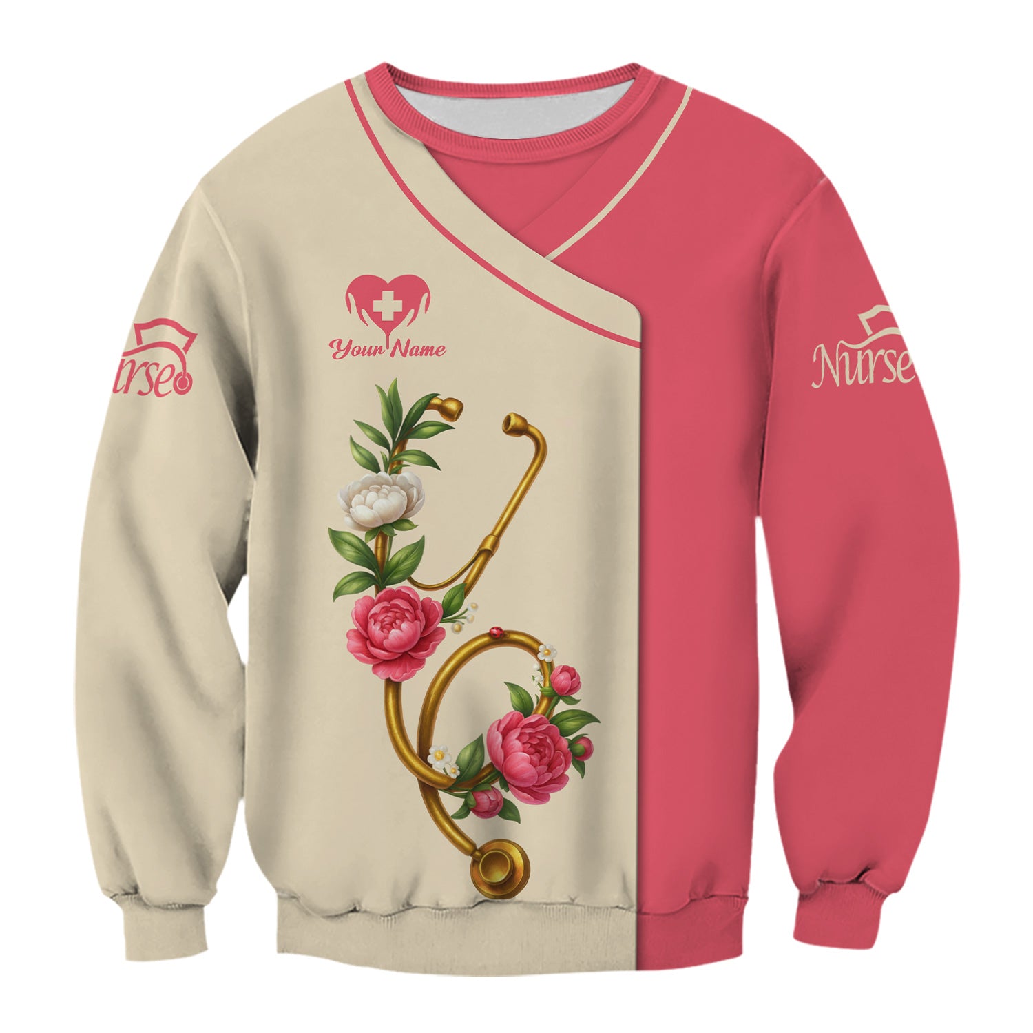 Personalized Nurse Shirt for Women - Pink Floral Stethoscope Design - Custom Name Gift for RN, CNA, LPN