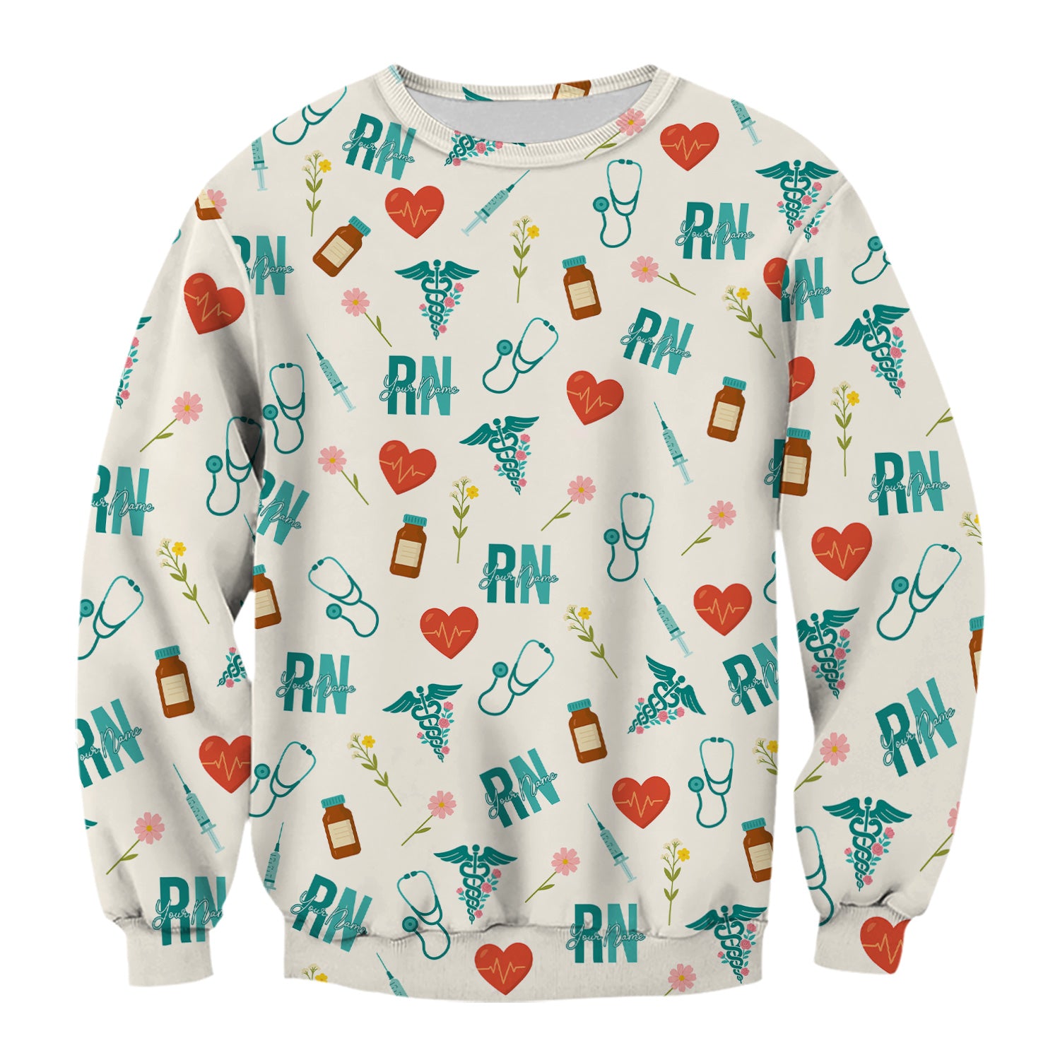 Personalized RN T-Shirt for Women - Graphic Tee with Cute Medical Pattern - Gift for CNA, LPN, Medical Worker